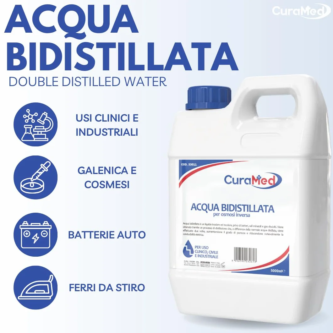 Cura Farma Acqua Bidistillata 5lt Tappo A Vite Sigillo di Sicurezza Originale