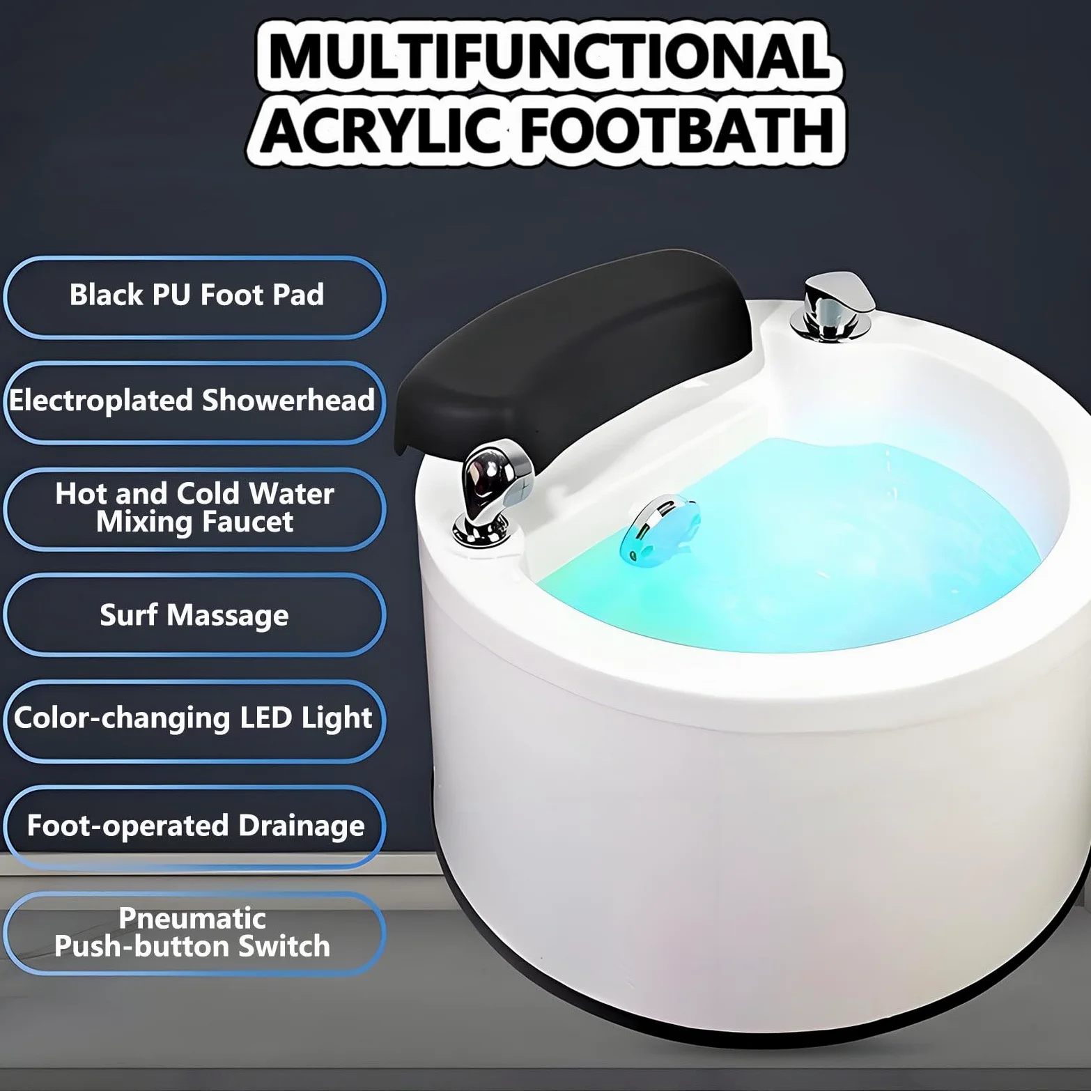 Vasca da Bagno per Pediluvio in Acrilico, Vaschetta per Pedicure e Spa Plantare, con Funzione Idromassaggio e Luci Colorate, Temperatura dell'Acqua Regolabile (Calda/Fredda)