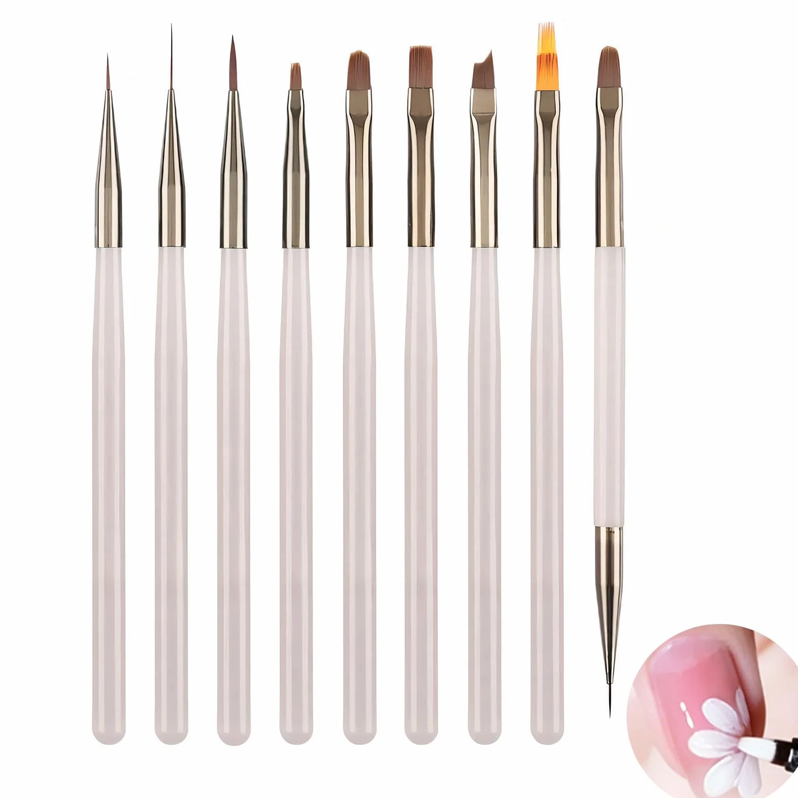 Set da 9 Pennelli per Unghie Grigio Ghiaccio, Pennelli Professionali per French Nails e Smalto UV Gel, pennelli per unghie gel Include Pennello per Intaglio Cristallo e Sfumato, per Manicure