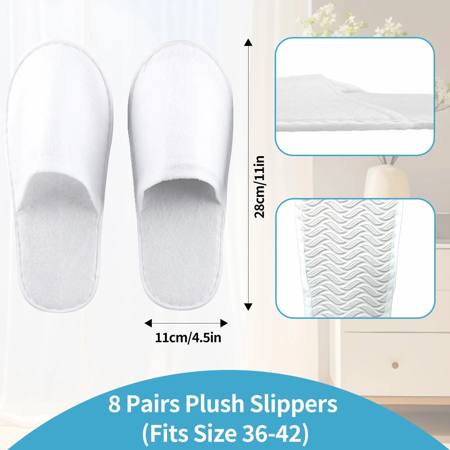 Xerteam 8 Paia Ciabatte Ospitidi, Pattine per Casa, Pantofole da Hotel, Taglia Universale, Unisex, Antiscivolo, Lavabili, Set di Pantofole per Ospiti per Viaggi in Hotel e Spa