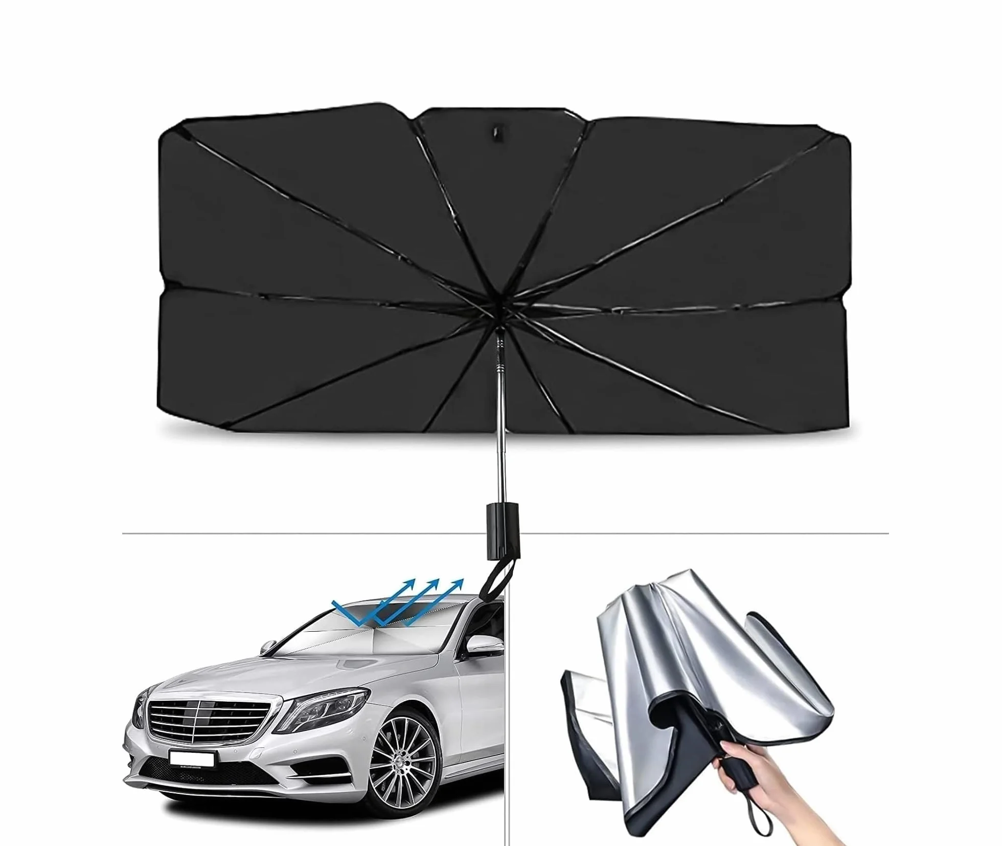 Ombrello Parasole Auto Parabrezza Interno Pieghevole 130 x 75 x 1 cm Protezione Raggi UV Copri Parabrezza Universale