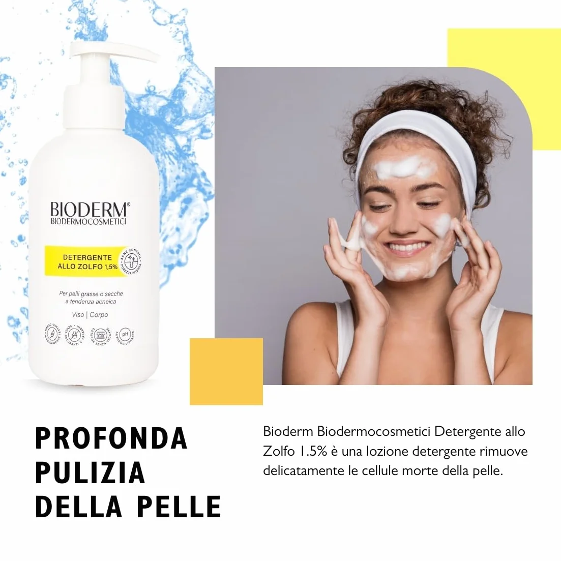 Bioderm S Detergente allo Zolfo 1,5% – Detergente Viso e Corpo per Pelle Grassa e Impura, Acne e Punti Neri – Azione Purificante e Sebo-Normalizzante – 300 ml con Erogatore