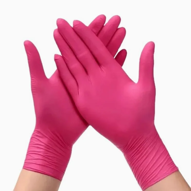 50/100 pezzi guanti monouso rosa for parrucchiere manicure lavaggio auto utensili da cucina impermeabili for lavastoviglie senza lattice(Pink-100PCS,S)