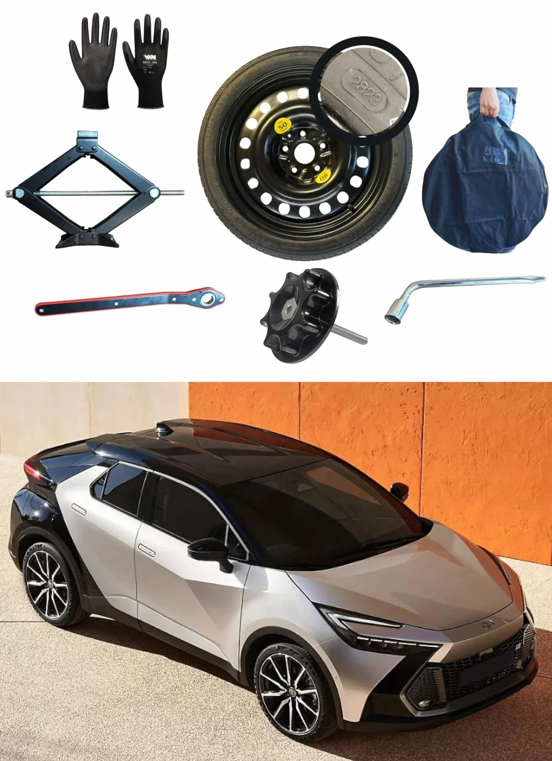 Zestaw Koło Zapasowe 18" Toyota C-HR z Podnośnikiem, Kluczem, Rękawicami