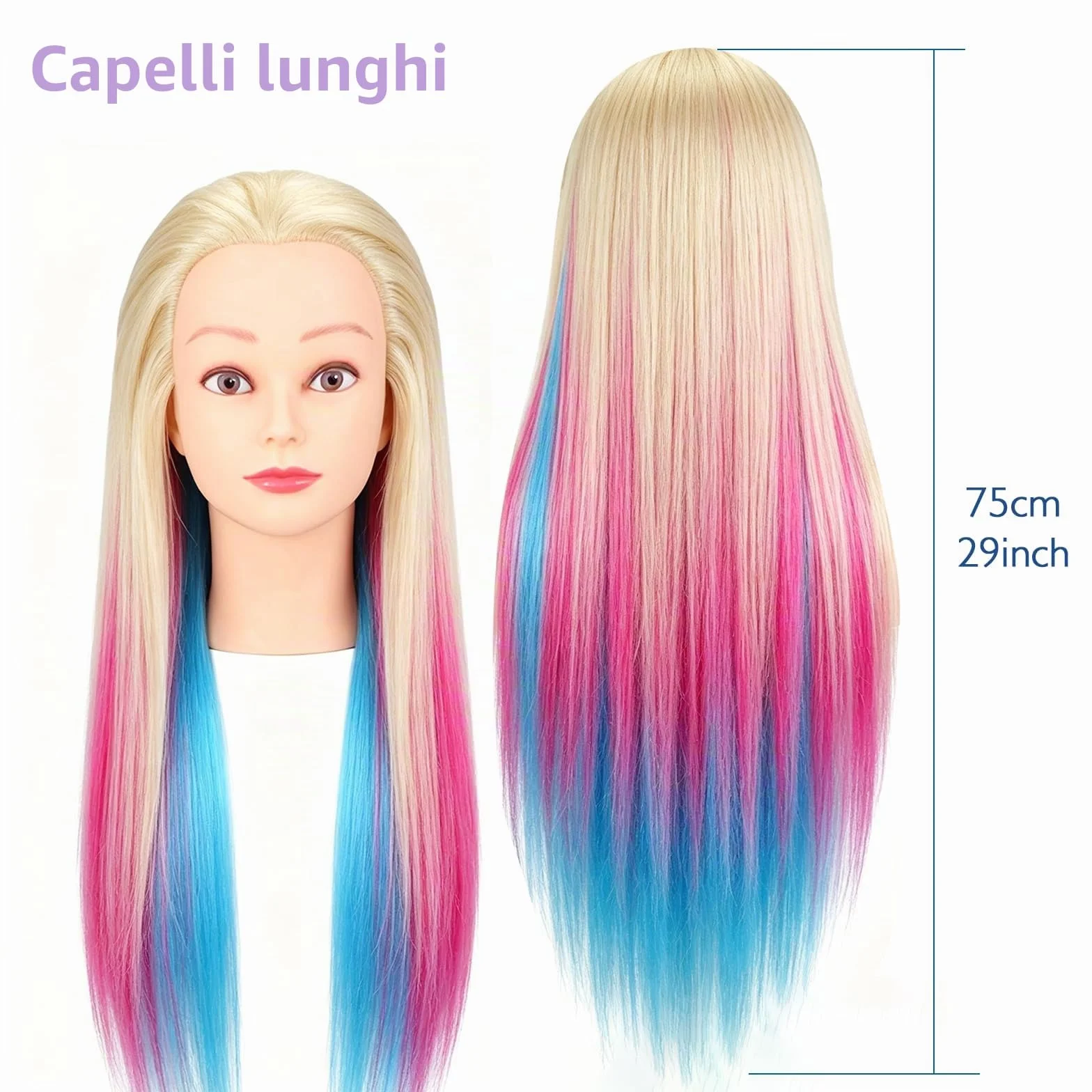 TopDirect Manichino 75cm Capelli Colorati Parrucchiere Formazione Pratica Modello con Morsetto