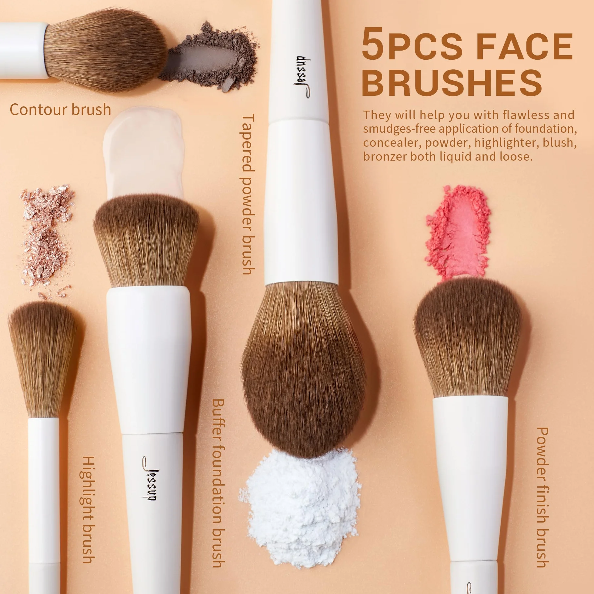 Jessup Pennelli da trucco, 14 pezzi, pennelli sintetici di alta qualità, per contouring, correttore, fondotinta, ombretto, sfumatura, cipria, fard, grigio chiaro, T329