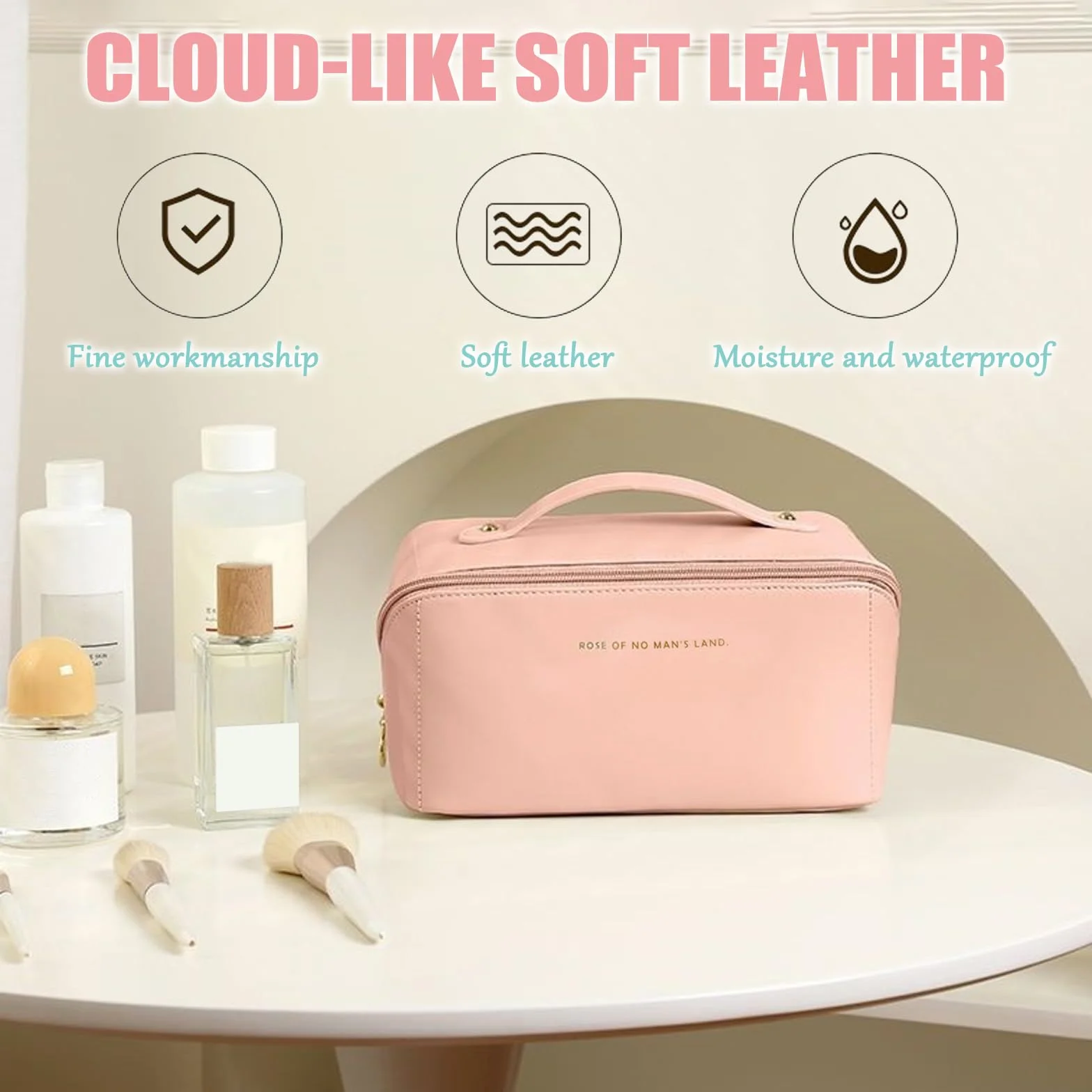 Borsa Cosmetica da Viaggio in Pelle PU, Trousse Trucchi Donna Impermeabile Portatile (Rosa)