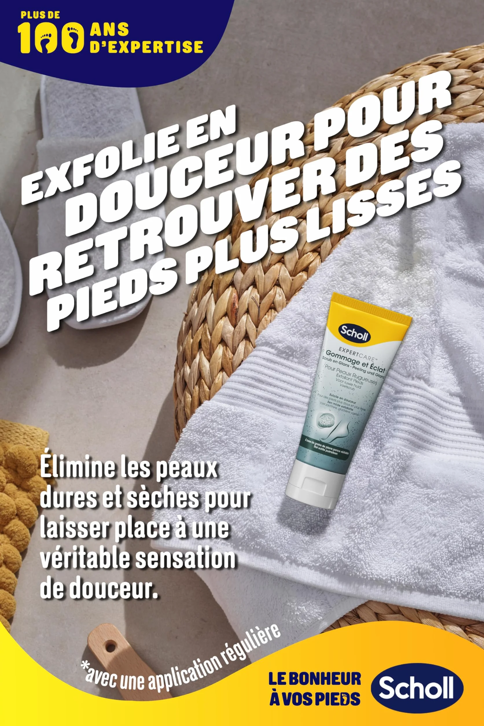 Scholl Crema Piedi Scrub e Brillante per pelli ruvide - Cura esfoliante per piedi secchi e ruvidi a base di pomice vulcanica - 75 ml