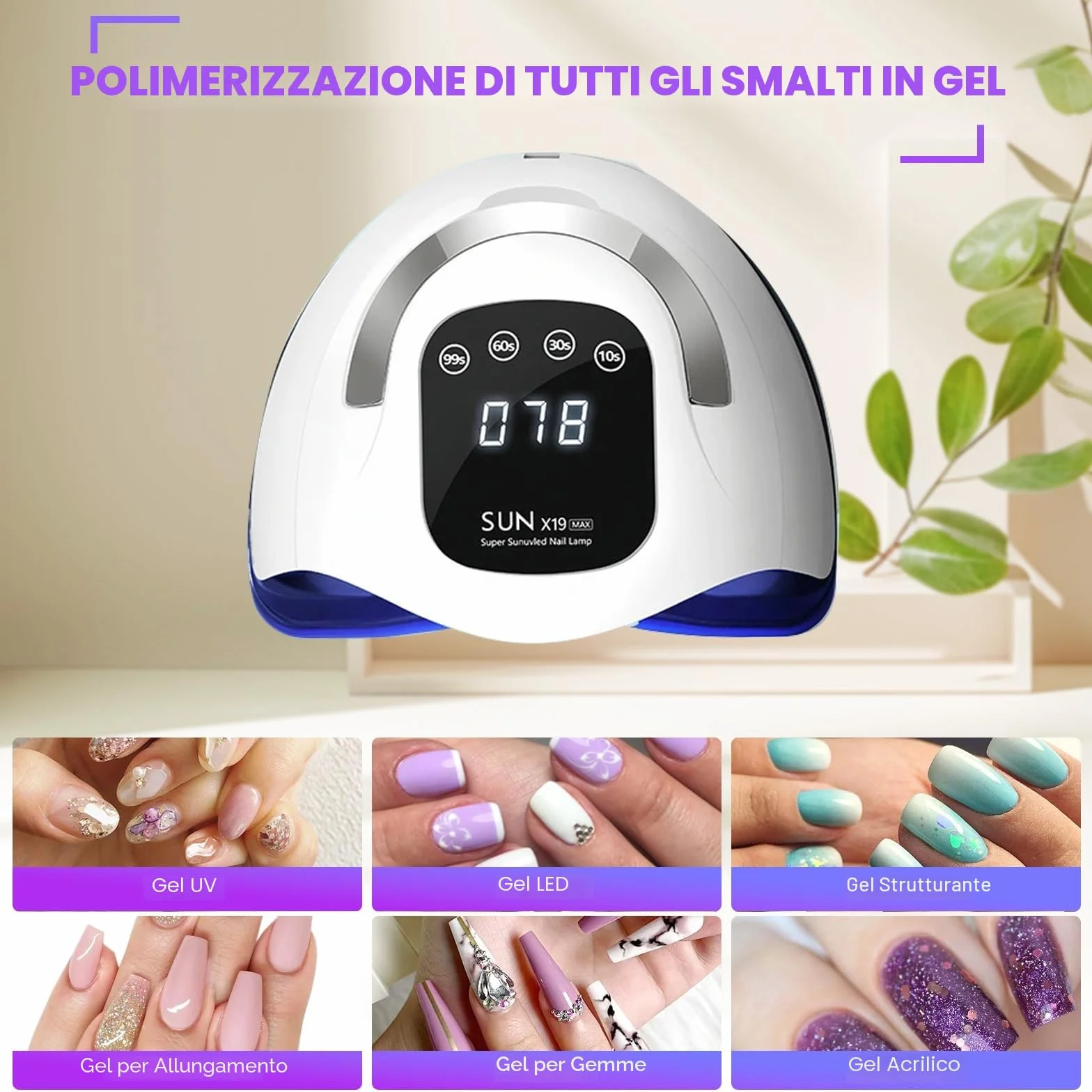 Lampada per unghie a LED UV da 320 W, gel per unghie con 72 perle di lampada, touch screen, 4 timer e sensore automatico, ideale per salone di bellezza, asciugacapelli per unghie