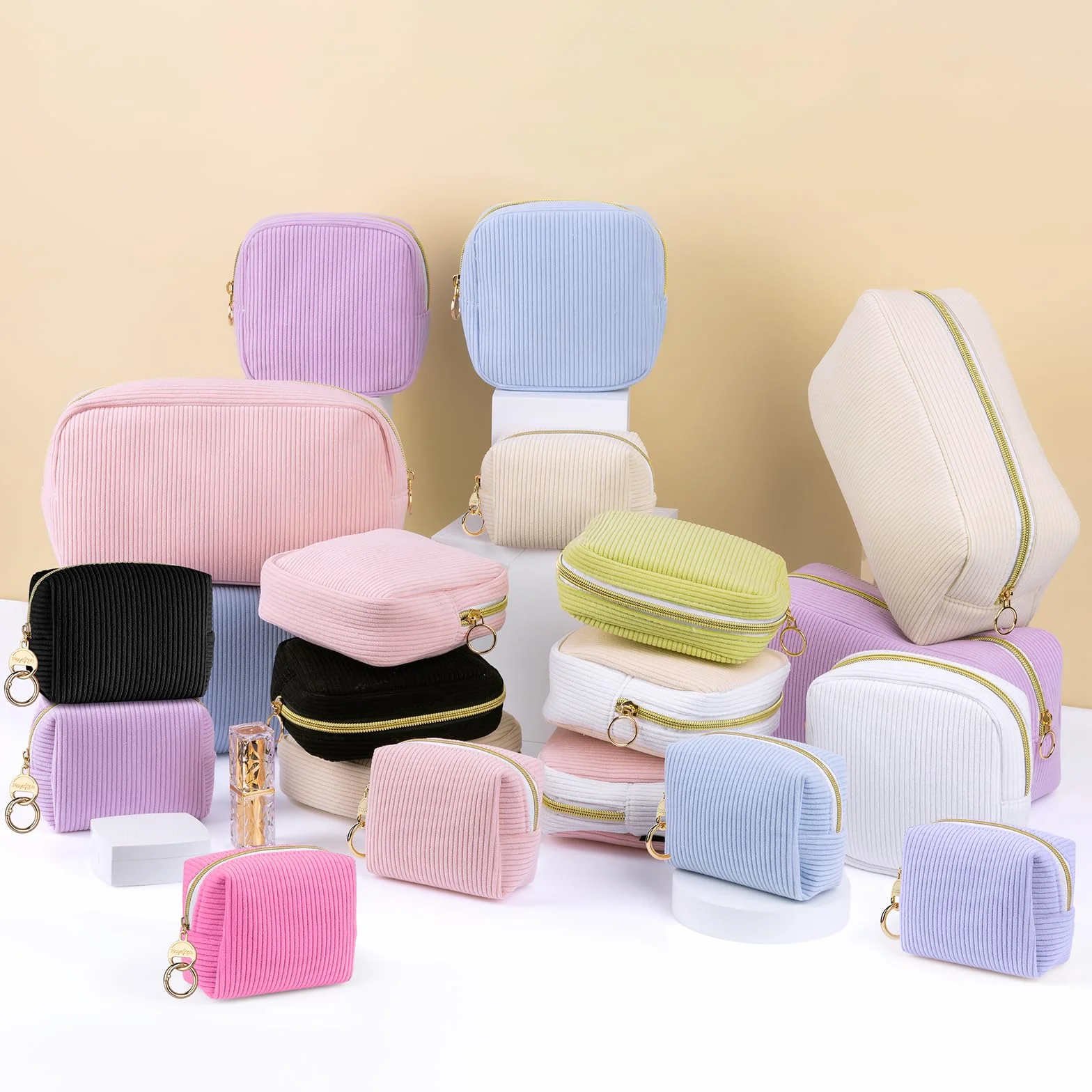 Mini Pochette Donna Trucchi Piccola Trousse da Borsetta Ragazza Beauty Case da Viaggio per Rossetti Organizer Borse da Cosmetic Portatile Portamonete in Velluto a Coste per Amica Compleanno(Viola-A)