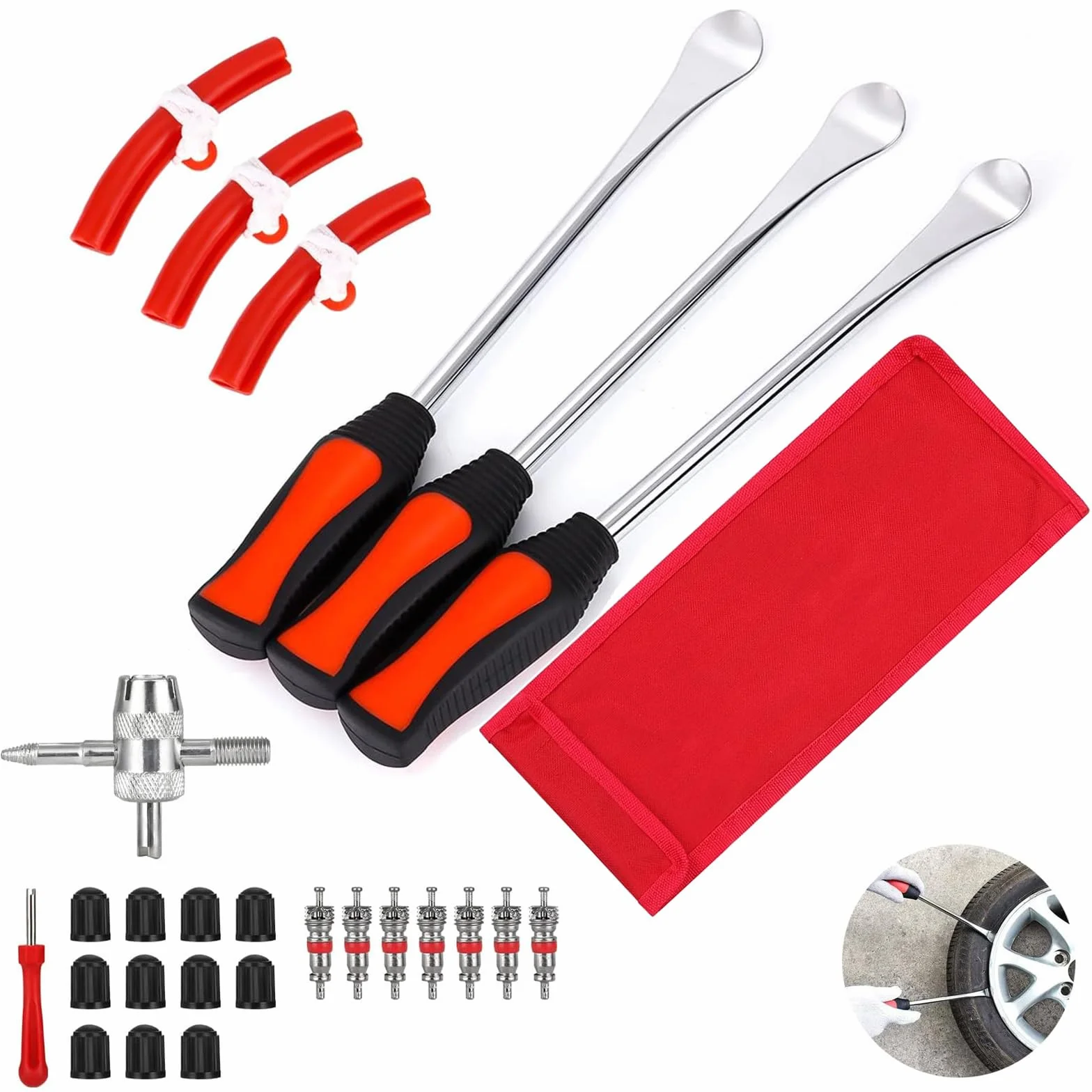Leva di Montaggio per Pneumatici Moto, 3 Pizze Leve Smontagomme Bici Da 11,5", Attrezzo per Montaggio Pneumatici Con 3 Protezioni per Cerchi, Per Moto, Bici, Auto, Scooter