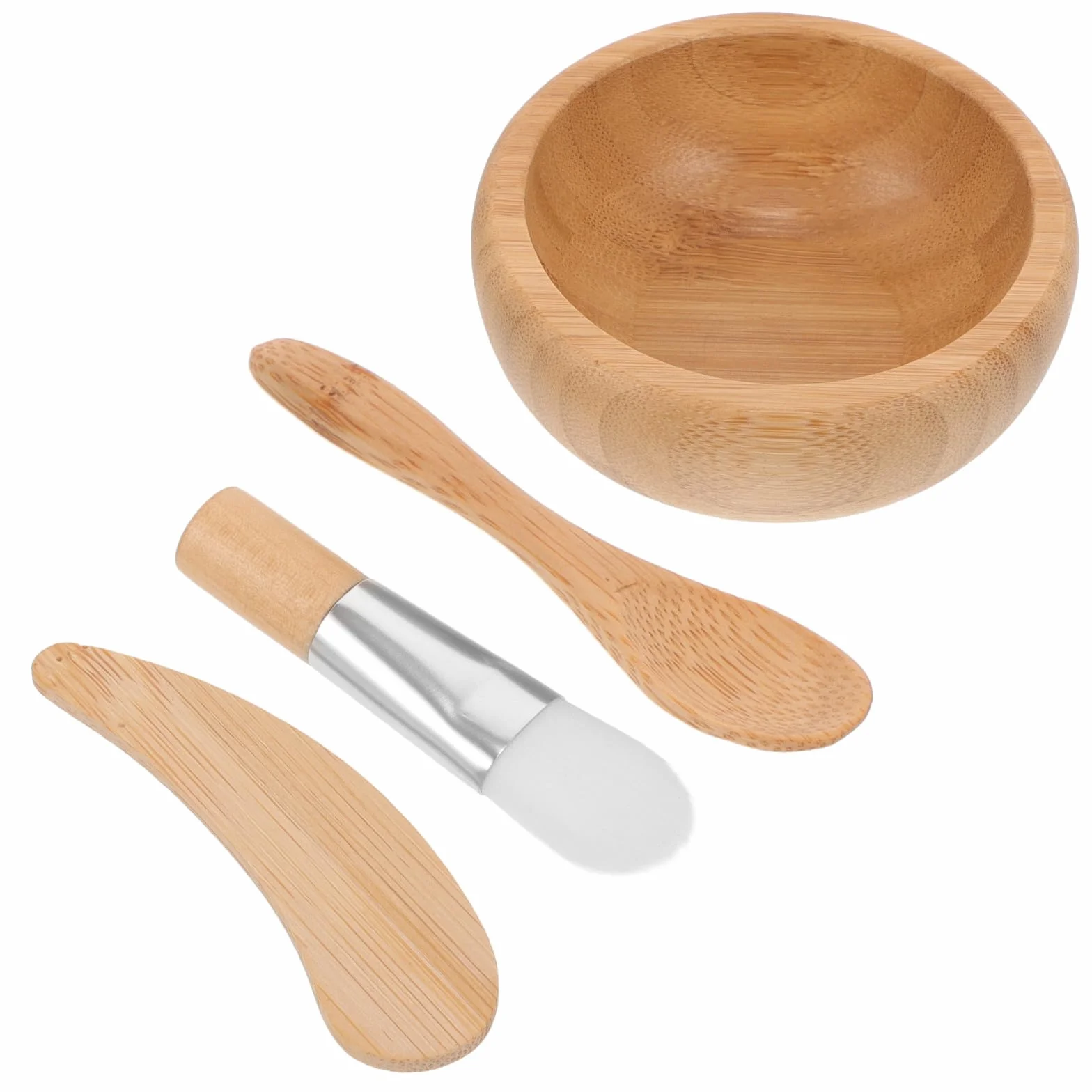 GANAZONO Set Maschere Viso in Legno Naturale Ciotola, Pennello, Bastoncino e Cucchiaio, Kit Completo per Preparazione Maschere Idratanti e Pulizia Viso a Casa e Salone Stili multipli