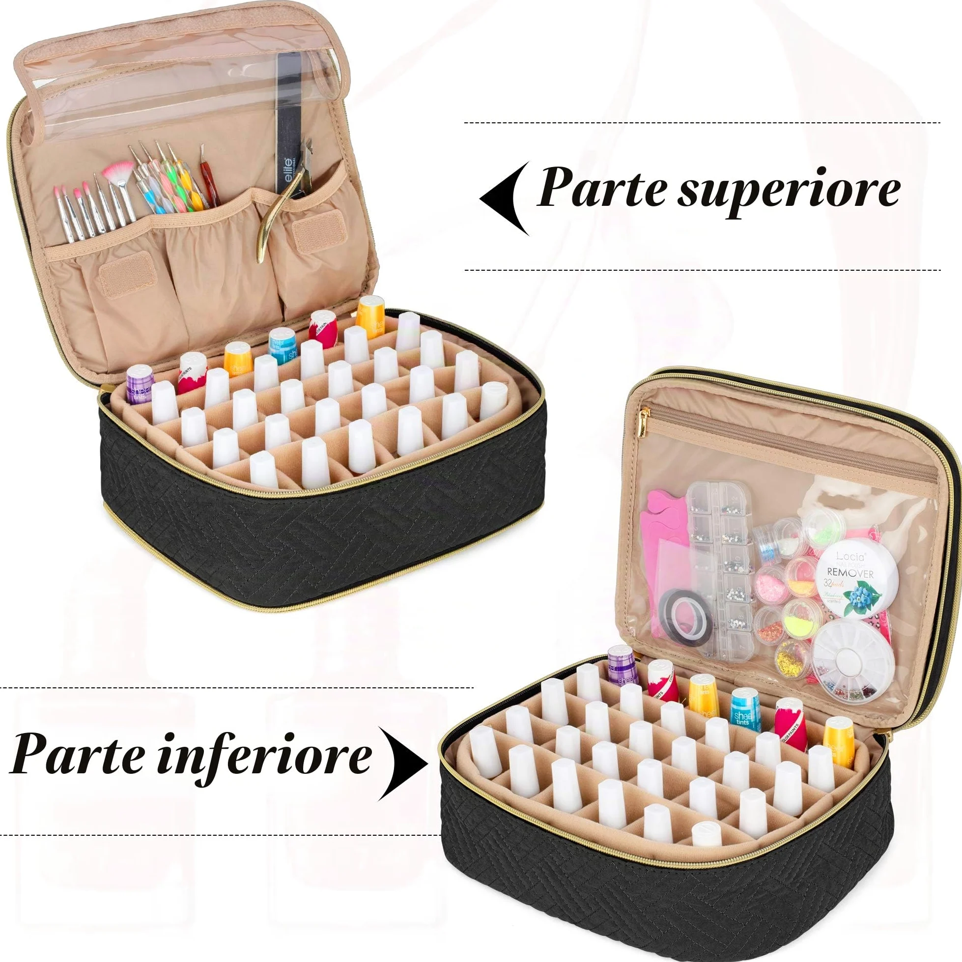 Luxja Organizer per Smalti per Unghie Staccabile a 2 Strati | Valigetta Porta Smalti per 60 Bottiglie (15 ml - 0,5 fl. oz), Borsa Organizer per Smalto