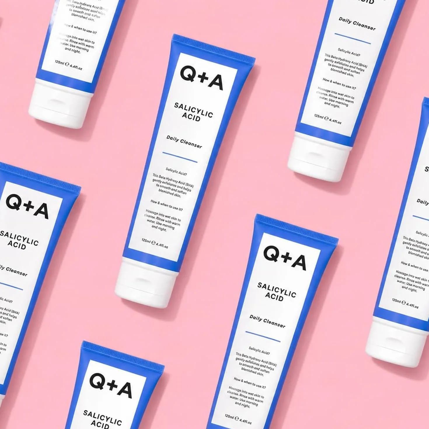 Q+A Detergente Giornaliero con Acido Salicilico – Detergente Esfoliante per Pelle Pura, Combatte Imperfezioni e Congestione dei Porie, Idratante, Vegan, Made in UK, 125ml
