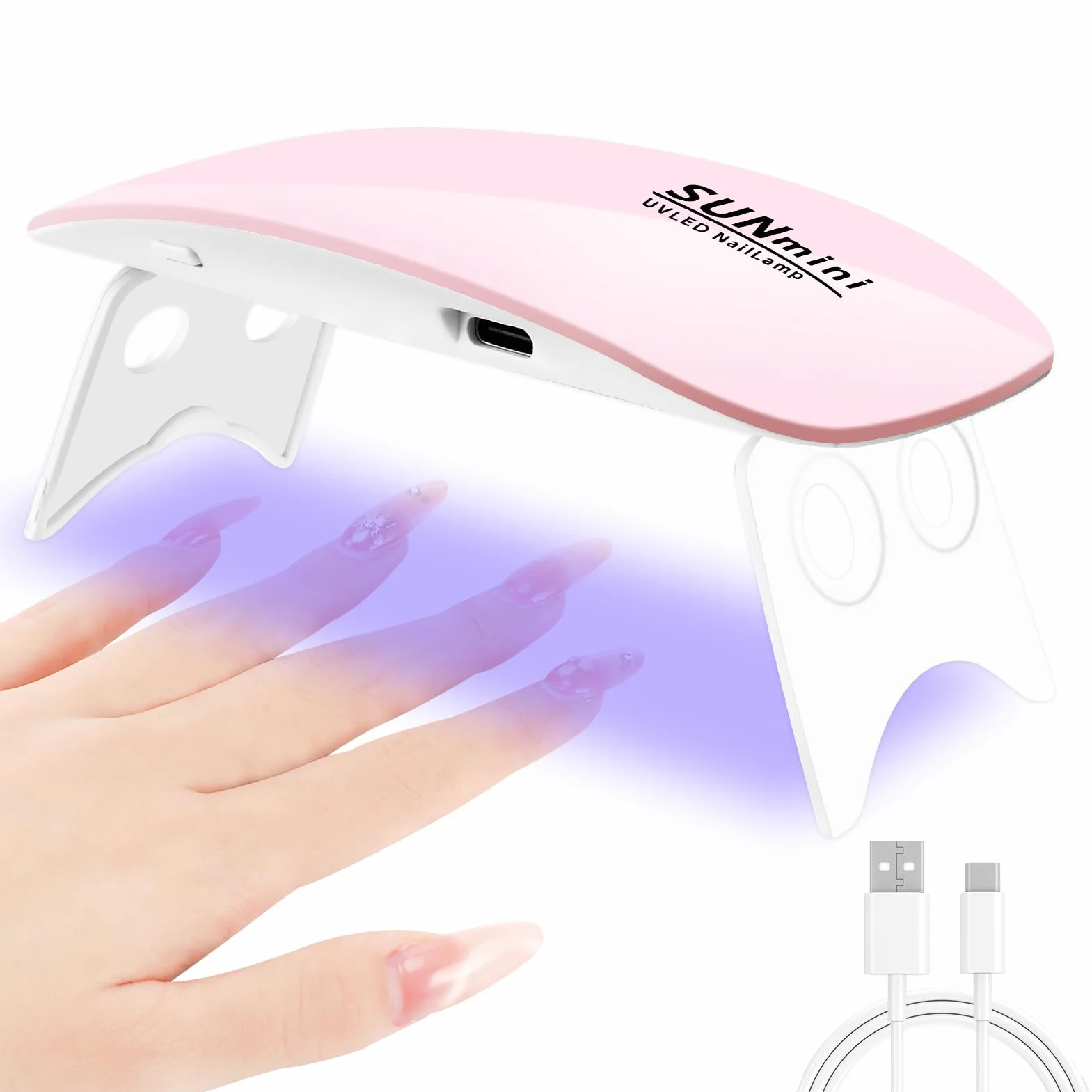 Pavlleen Mini Lampada UV LED per Unghie, Asciuga Unghie con Cavo USB, Petit Asciuga Gel Portatile Pieghevole con Timer da 60 e 120 Secondi per Salone per Unghie, Casa, Viaggi (Rosa)