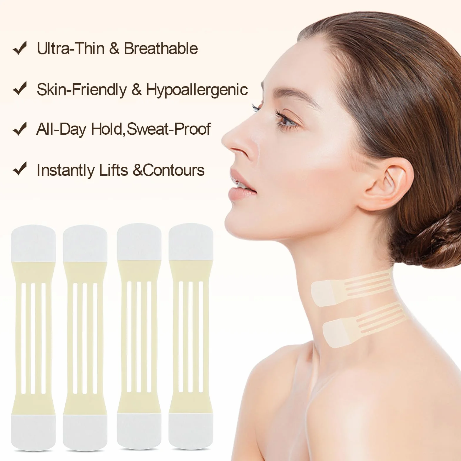 Set da 24 Cerotti Antirughe per il Collo – Nastro Lifting Invisibile Riutilizzabile – 20 Cerotti + 4 Fasce Elastiche – Effetto Lifting V-Shape Immediato contro le Rughe del Collo