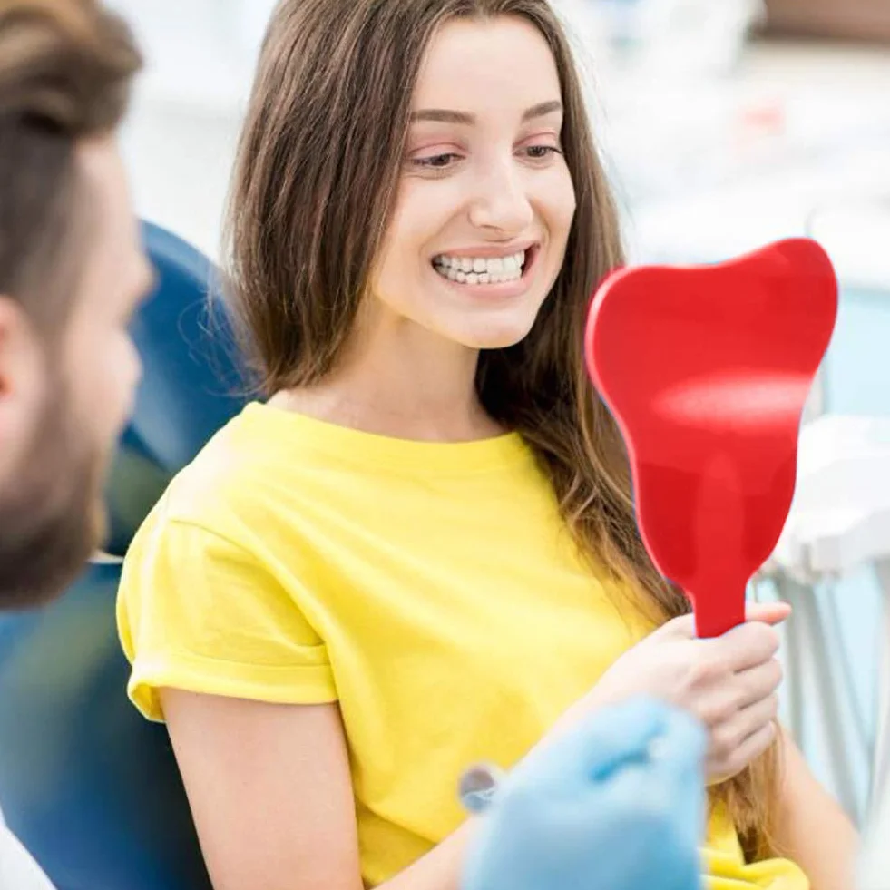 Specchietto per Cure odontoiatriche, Manico in plastica, Rosso