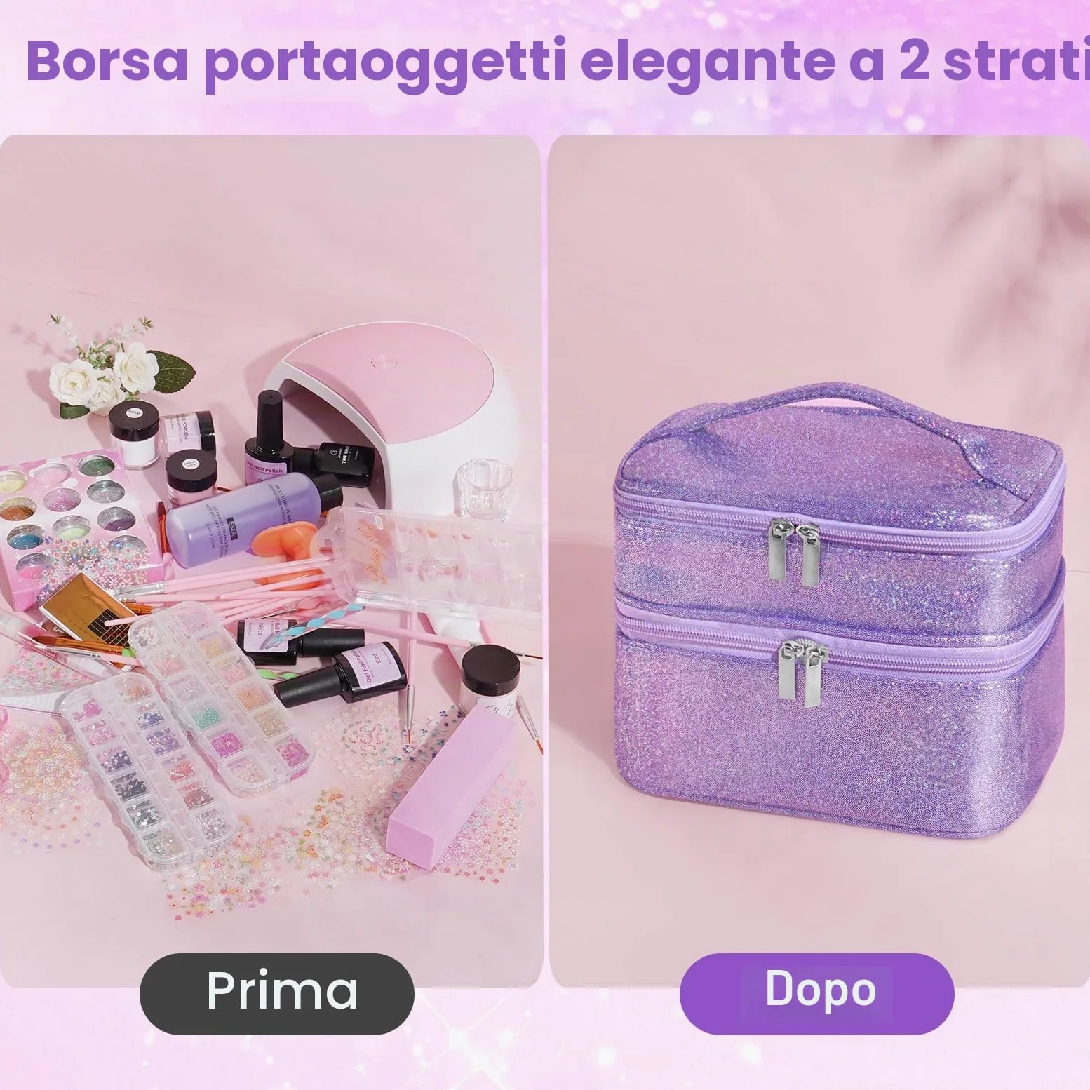 Deciniee Kit per unghie in acrilico: set in polvere acrilica con lampada UV, trapano elettrico per unghie, punte finte, 6 colori polvere + gel monomero, set per nail art in confezione regalo viola, da