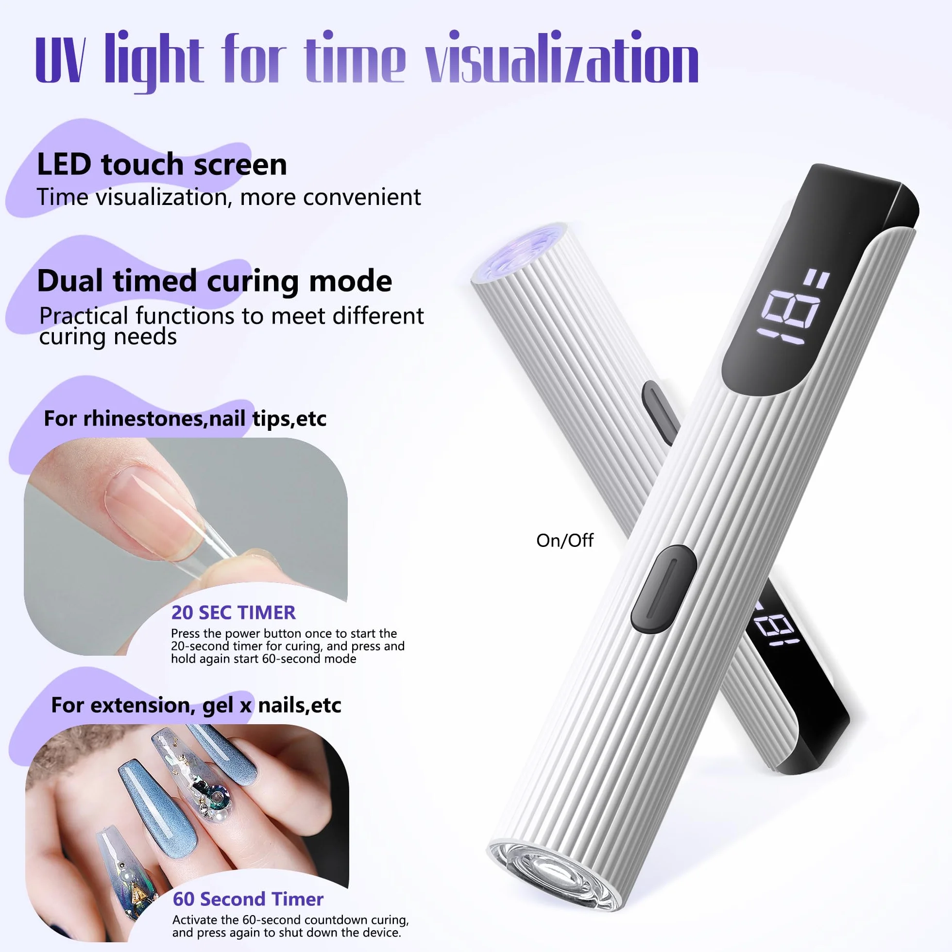 Romon Mini Lampada UV LED Unghie 3W USB Ricaricabile Portatile con Timer 20/60s per Asciugatura Gel Salone Casa Bianco