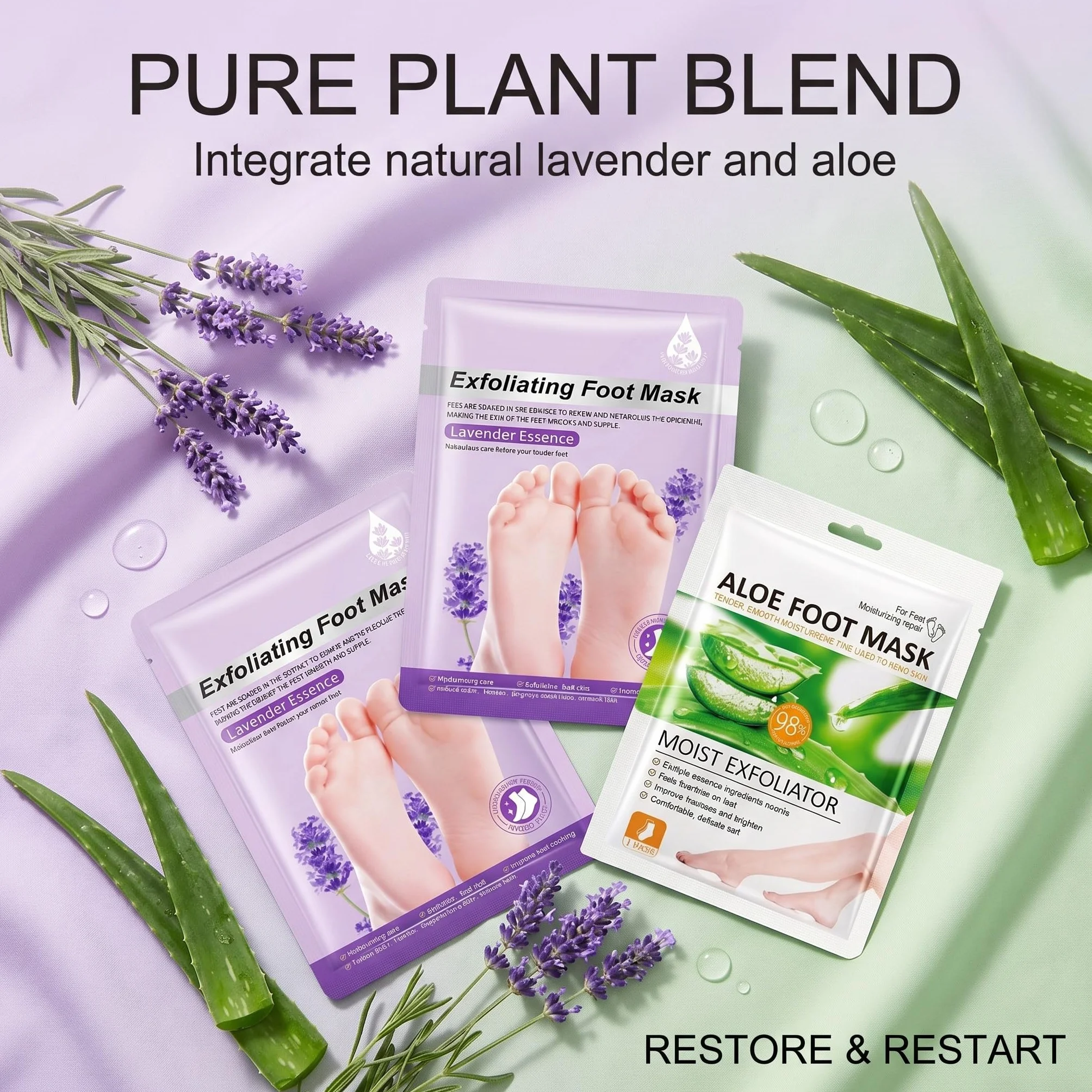 4 Paia Maschera Piedi Esfoliante e Idratante, Trattamento Peeling Piedi con Lavanda e Aloe Vera per Piedi Secchi, Calzini Esfolianti per Rimozione Pelle Morta e Calli, Donna e Uomo