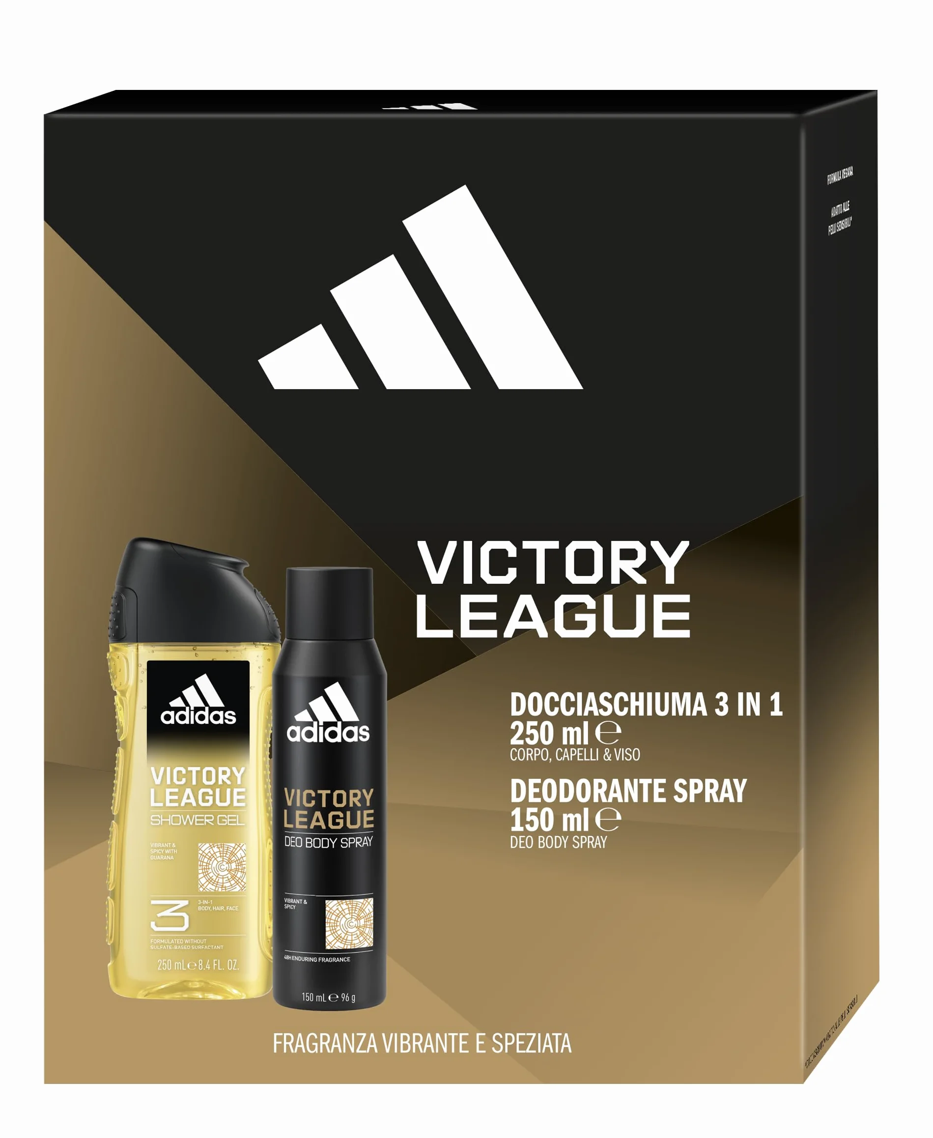 adidas Cofanetto Regalo Victory League Deodorante Spray Corpo 150ml Docciaschiuma 3 in 1 250ml