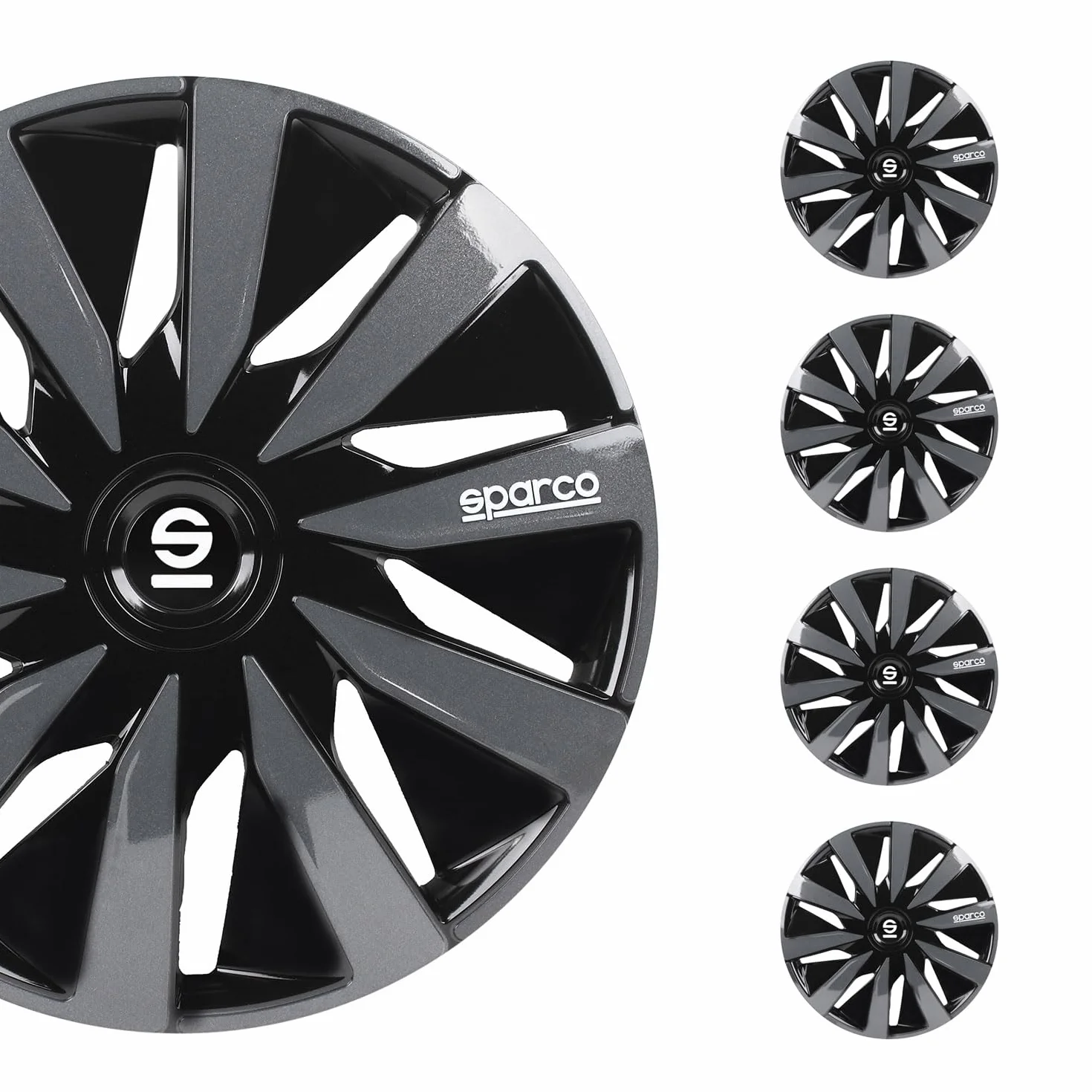 Sparco Set 4 copricerchi 15" pollici copriruota auto Lazio SPC1591BKGR nero grigio