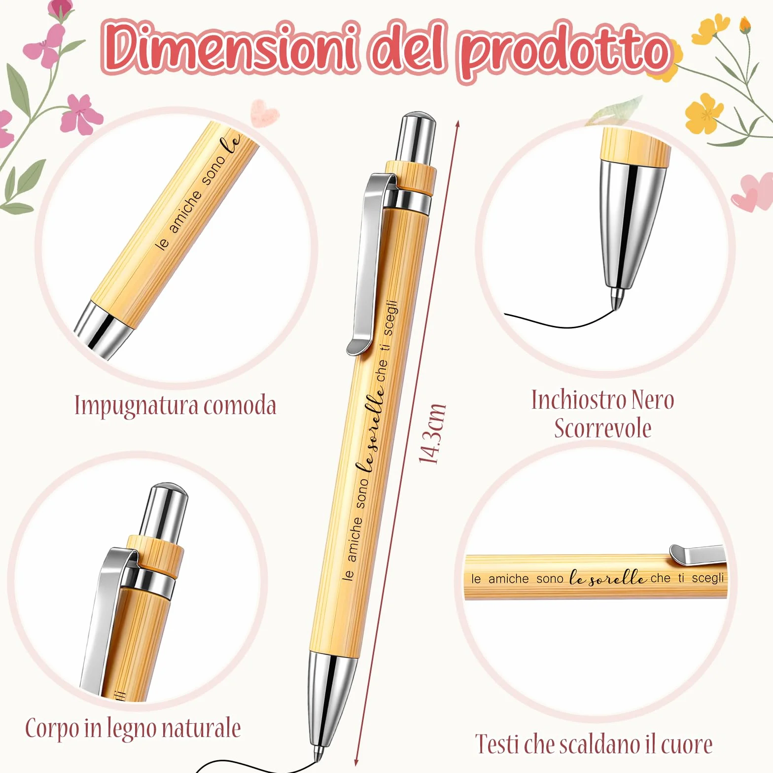 Jadive 3 Pezzi Set Regali da Fare alla Sorella Includere Pochette Cosmetica in Lino Patchwork Portachiavi Amicizia Penna a Sfera Legno per Donna Migliore Amica Compleanno Laurea Universitari Ufficio