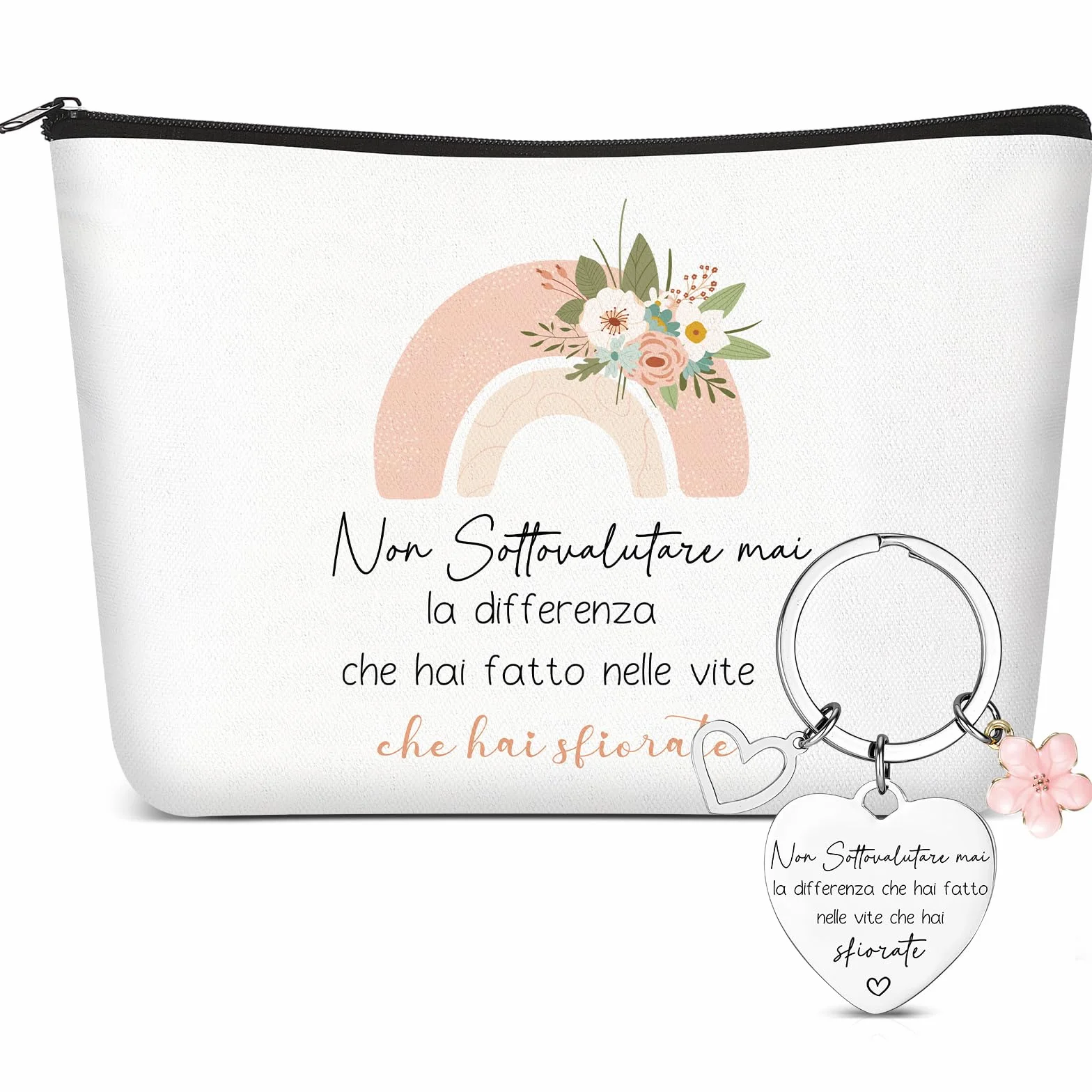 Xuniea Regalo per Maestra Fine Anno, Trousse da Trucco Arcobaleno con Portachiavi Motivazionale, Idee per Insegnante, Collega o Amica, Regalo Laurea, Compleanno, Dimissioni Giorno degli Insegnanti