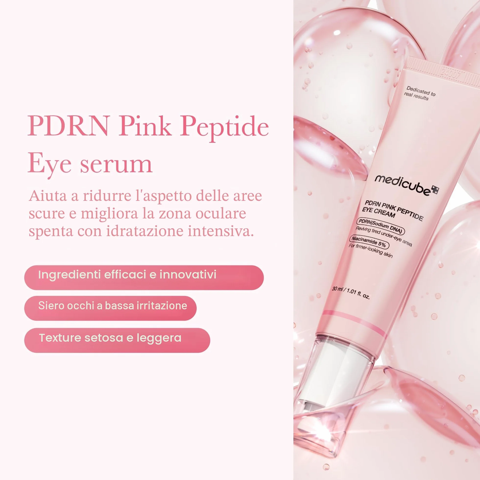 medicube Salmon DNA PDRN Pink Peptide Eye Serum 1,01 fl.oz – Siero occhi con Niacinamide e Retinolo puro per linee sottili e tono irregolare