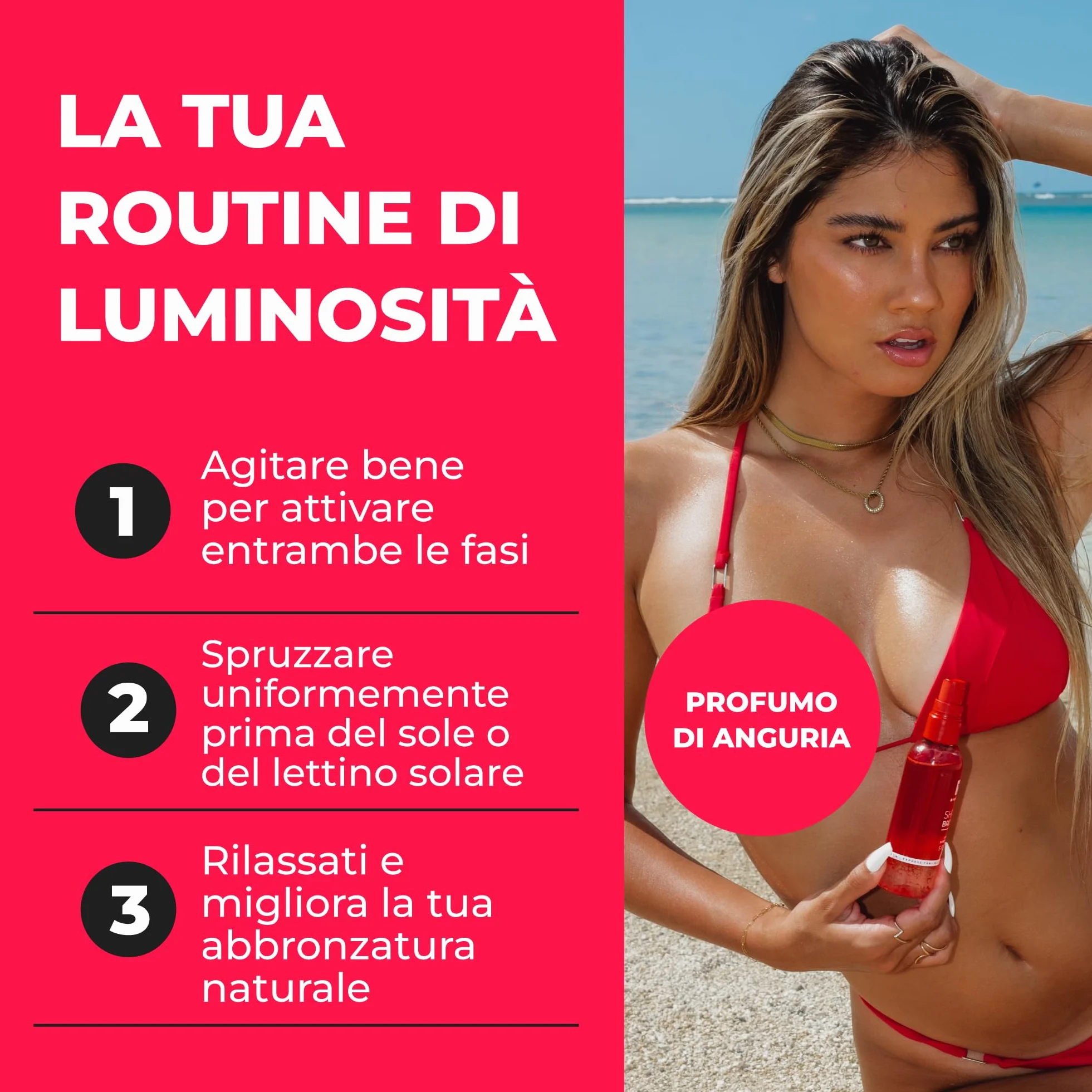 BYROKKO Shine Brown Spray Abbronzante Bifasico Anguria (100 ml), acceleratore con oli naturali e acido ialuronico, per sole e lettino, formula idratante a rapido assorbimento