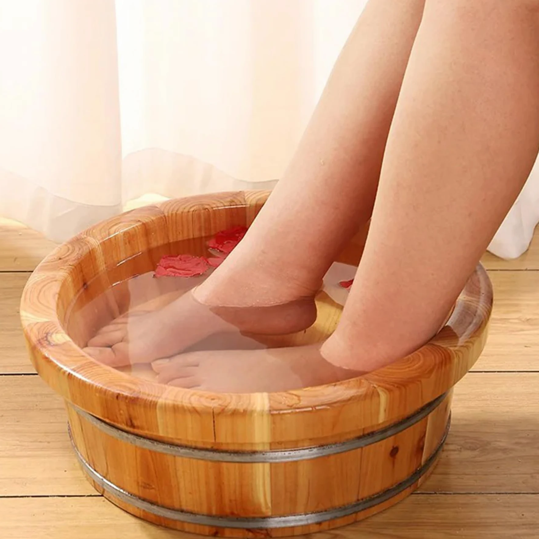 Ciotola per pedicure Vasca per piedi in legno 14, 2x6, 3 | Legno naturale liscio, ottimo per la cura dei piedi, ideale per sessioni spa a casa