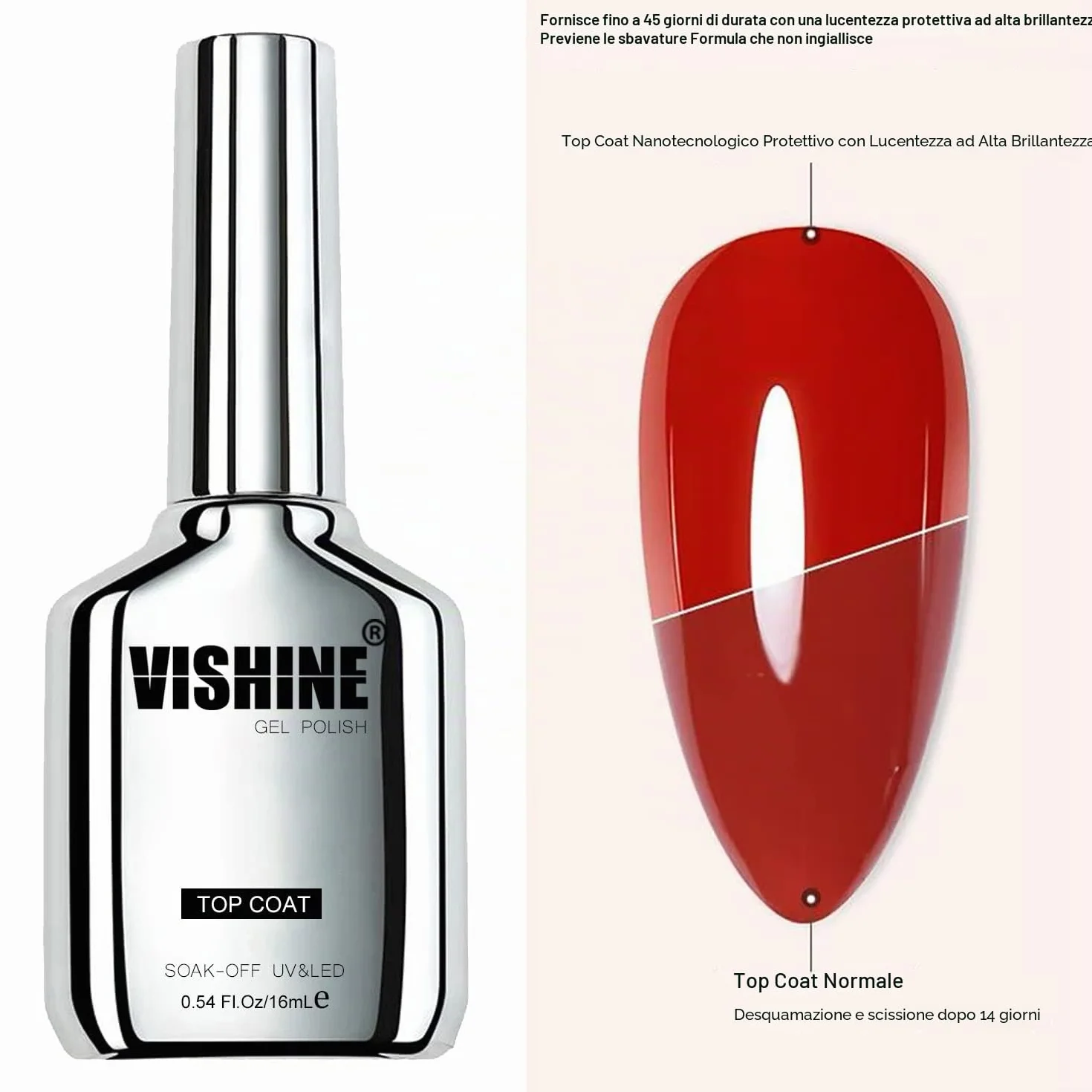 Vishine Smalto gel semipermanente ultra lucido top coat no wipe 2 x 16 ml
