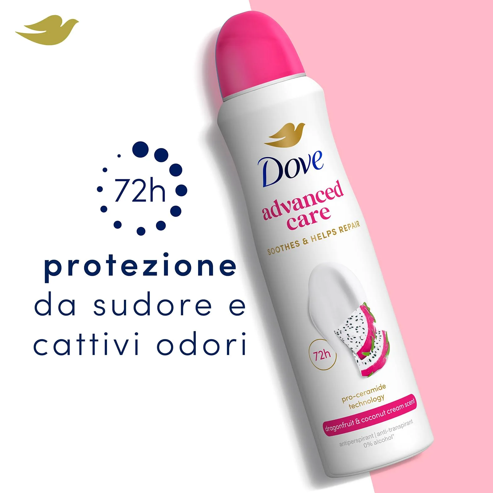 Dove Deodorante Spray Advanced Care Dragon Fruit & Coconut Cream, Deodorante Antitraspirante 72 Ore Protezione Sudore e Odori, con Formula Idratante e Delicata sulla Pelle, 6 Pezzi da 50 ml