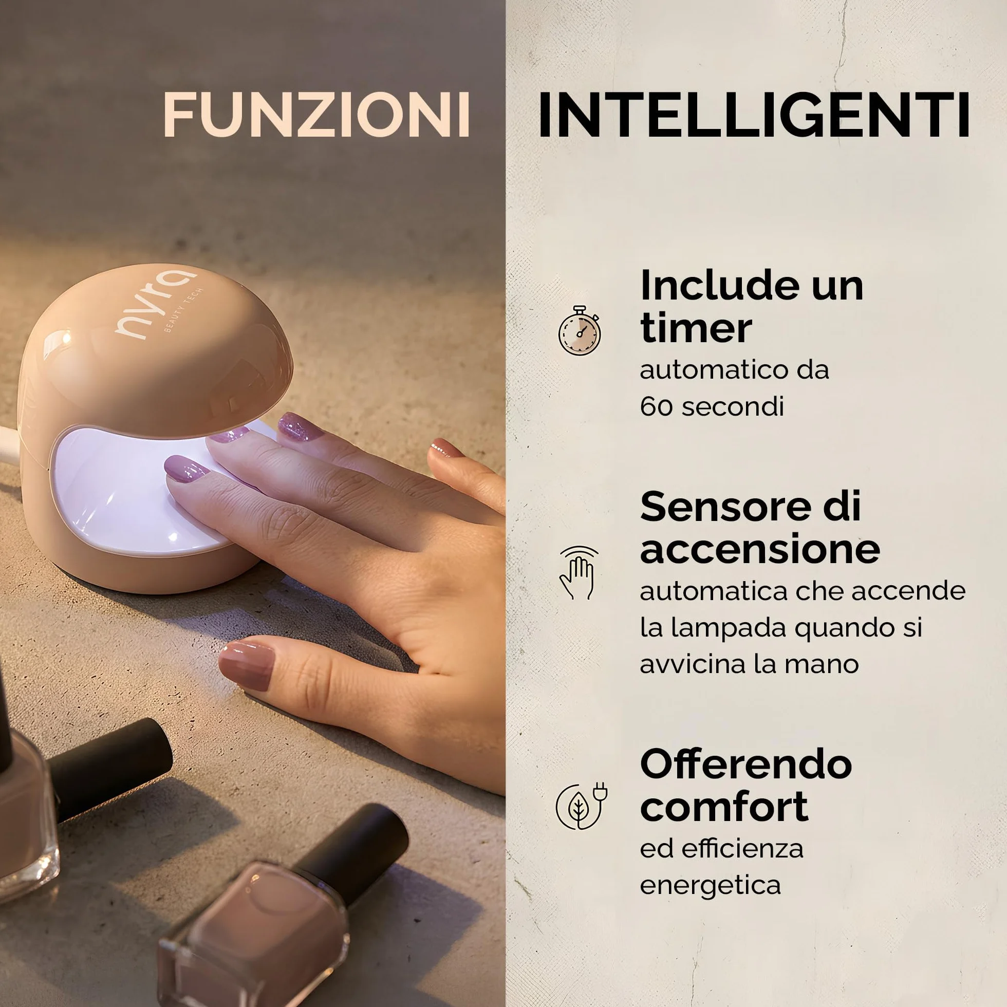 Mini Lampada per Unghie UV/LED 5W, Asciugatore Ultracompatto con Timer 60s e Sensore Automatico, USB