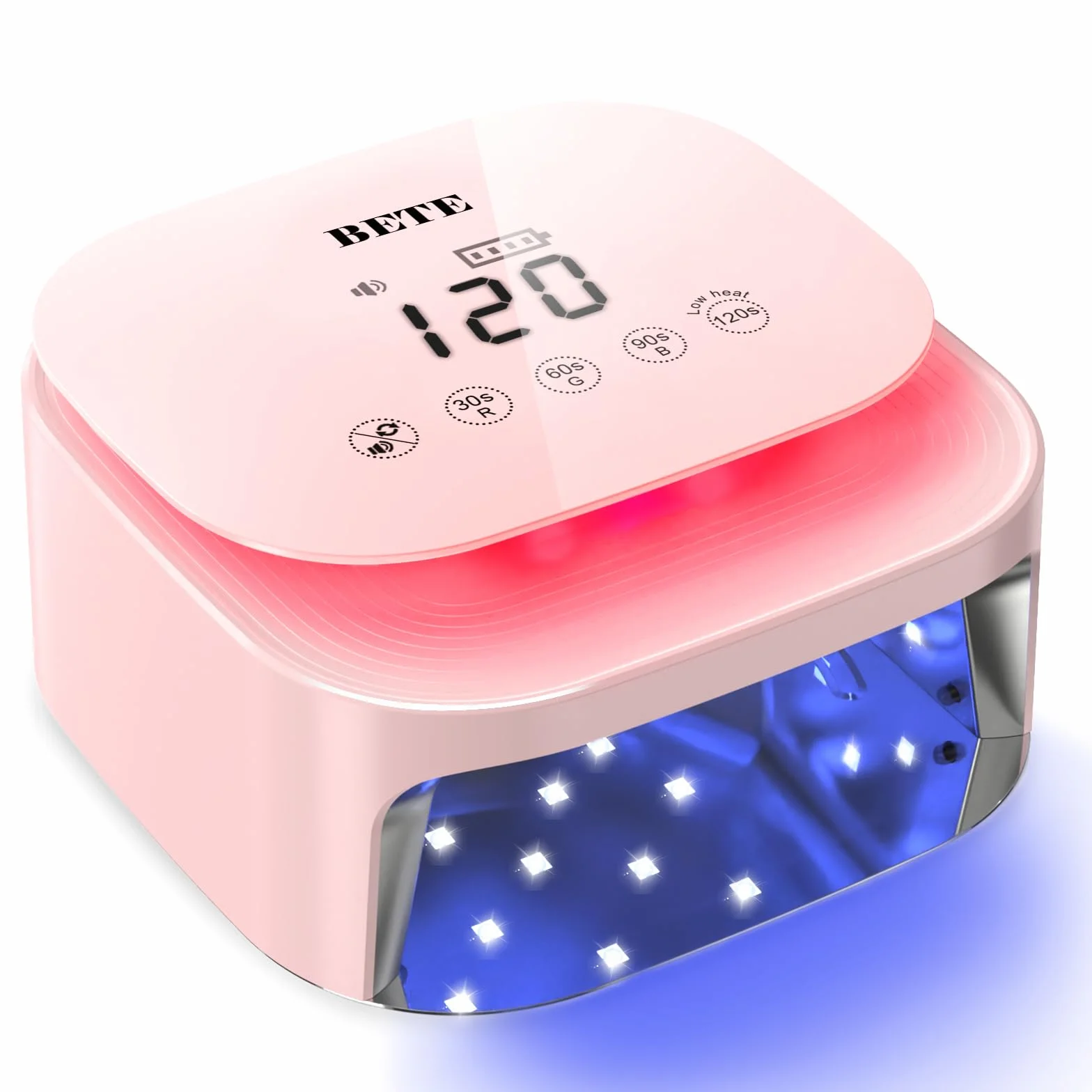Lampade UV LED wireless BETE 60W - Asciugatore per smalto gel ricaricabile con sensore automatico, 30 perle e 4 regolazioni del timer portatile per uso domestico/salon Rosa