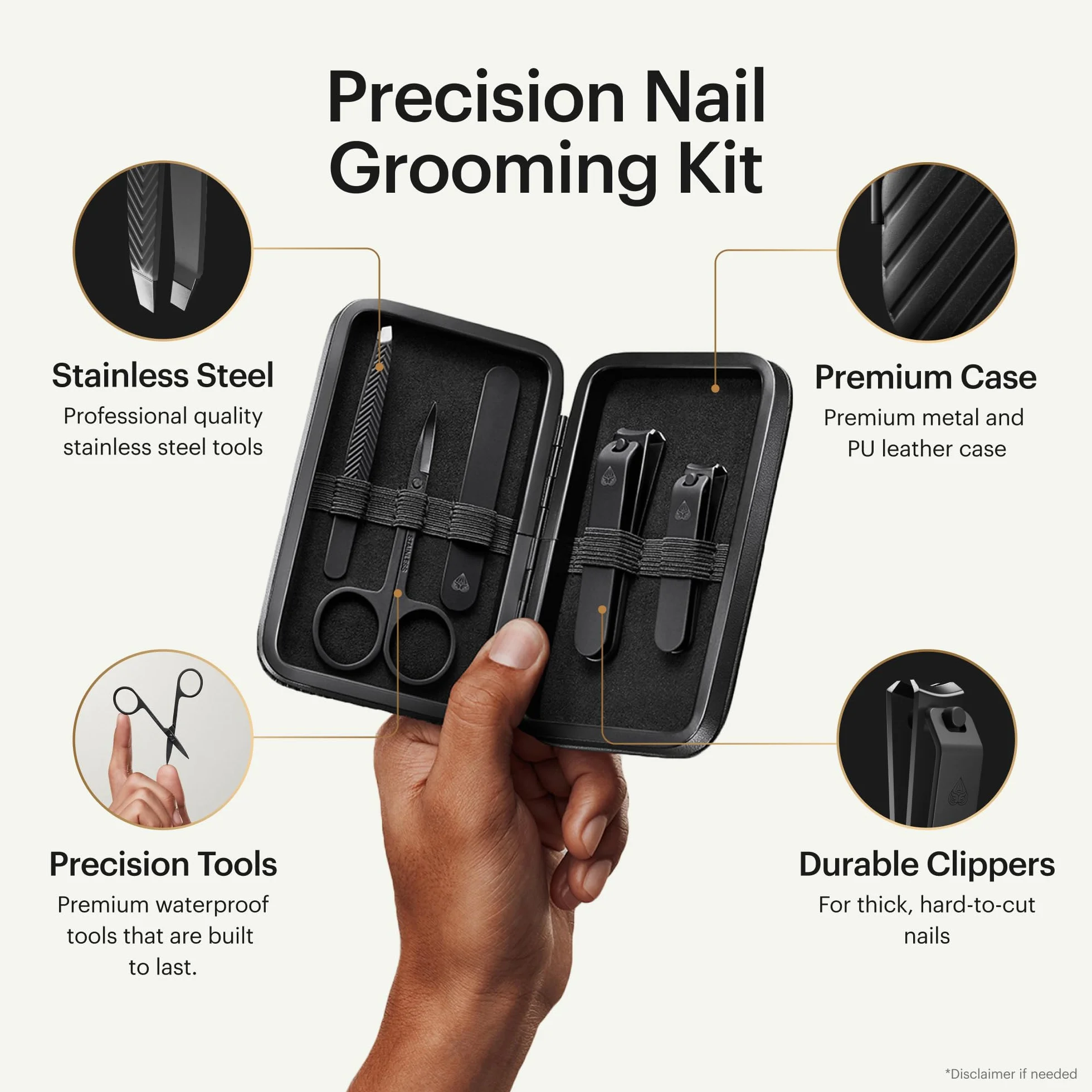 MANSCAPED® Shears 3.0 Kit per unghie da viaggio da uomo 5 pezzi con tagliaunghie, lima, pinzette, forbici cuticole, custodia