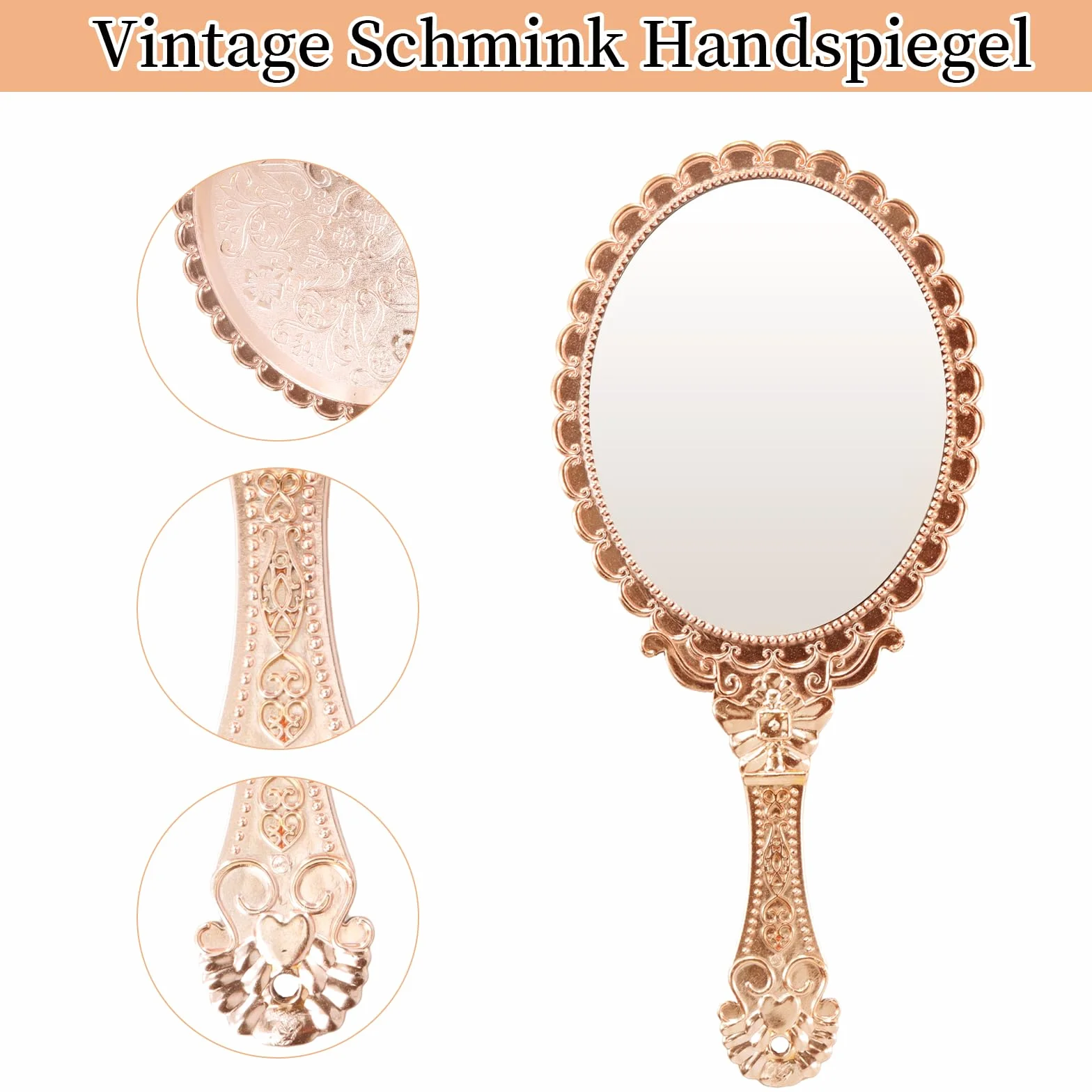Specchio tascabile vintage, specchio da viaggio, specchio da viaggio, specchio vintage per il trucco per ragazze e donne bellezza trucco (oro rosa)
