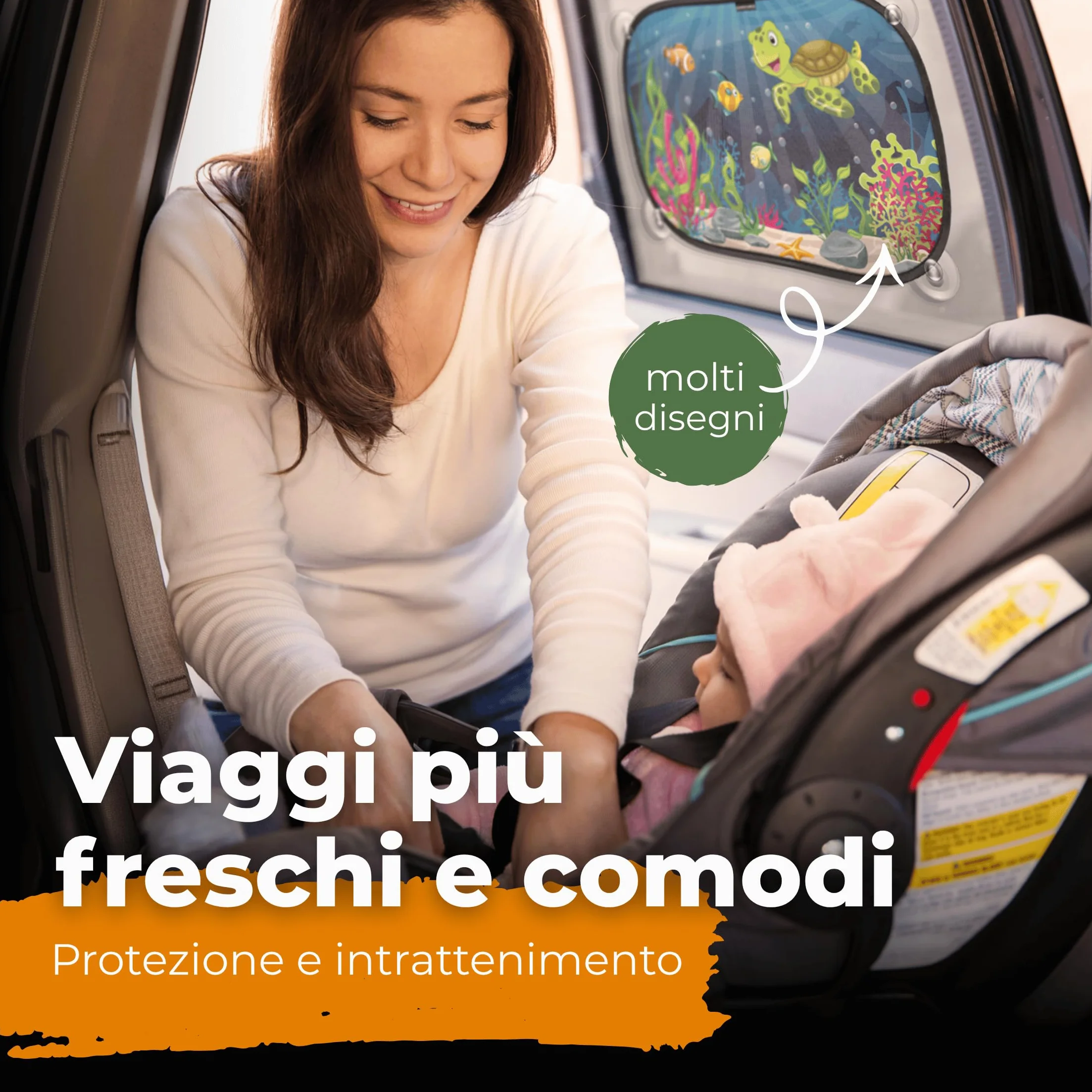Tendine parasole bambini UV protezione certificata 2 szt 51x31cm Design Tartaruga