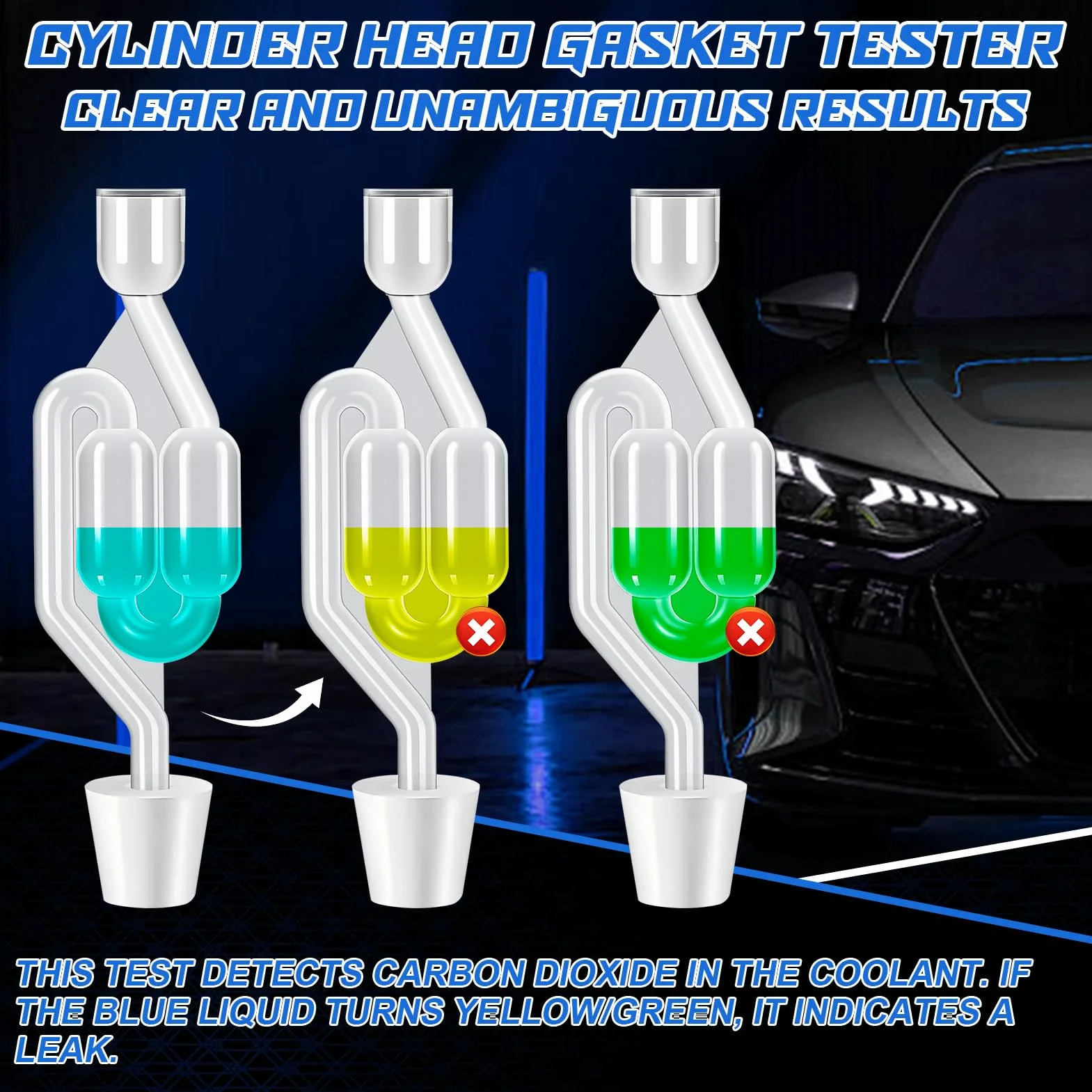 Tester di Guarnizione a Testa Cilindrica CO2 - Kit Universale Rilevatore di Perdite CO₂ per 50 Test Auto Moto