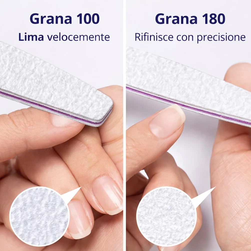 Kit 20 Lime per Unghie Professionali 100/180 Doppia Grana Manicure Ricostruzione