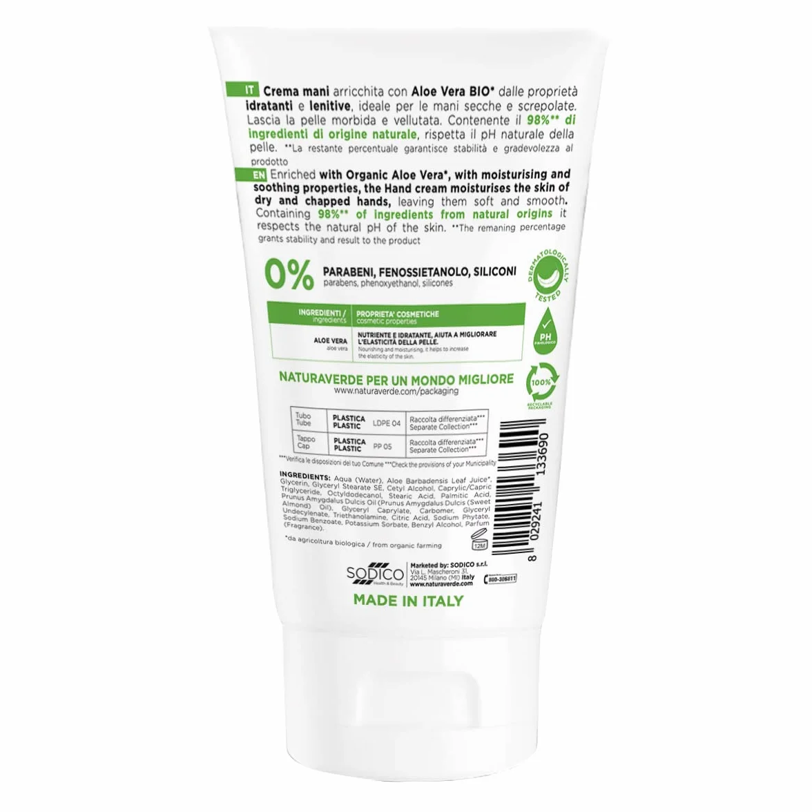 Naturaverde | Natural Beauty - Crema Mani Idratante all'Aloe Vera, per Mani Secche e Screpolate, Ingredienti di Origine Naturale, 75ml