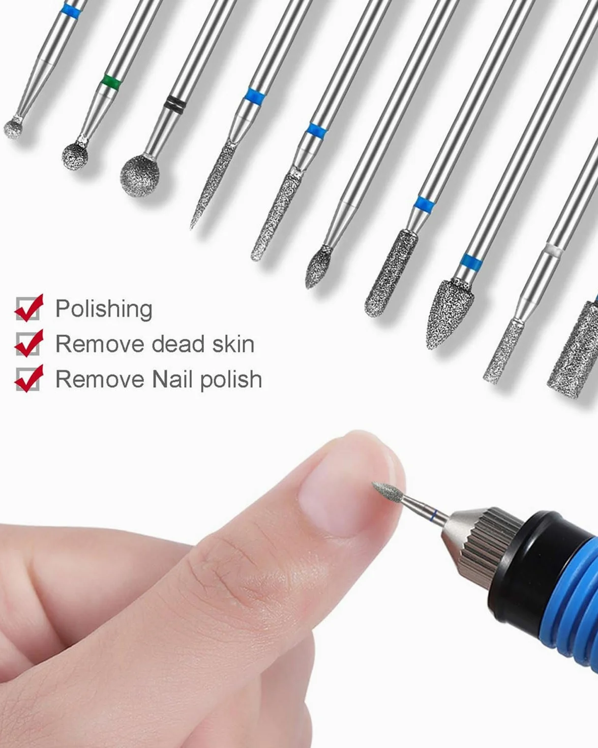 Fresa Unghie 10 Pezzi Punta da Trapano per Manicure Elettrica Professionale