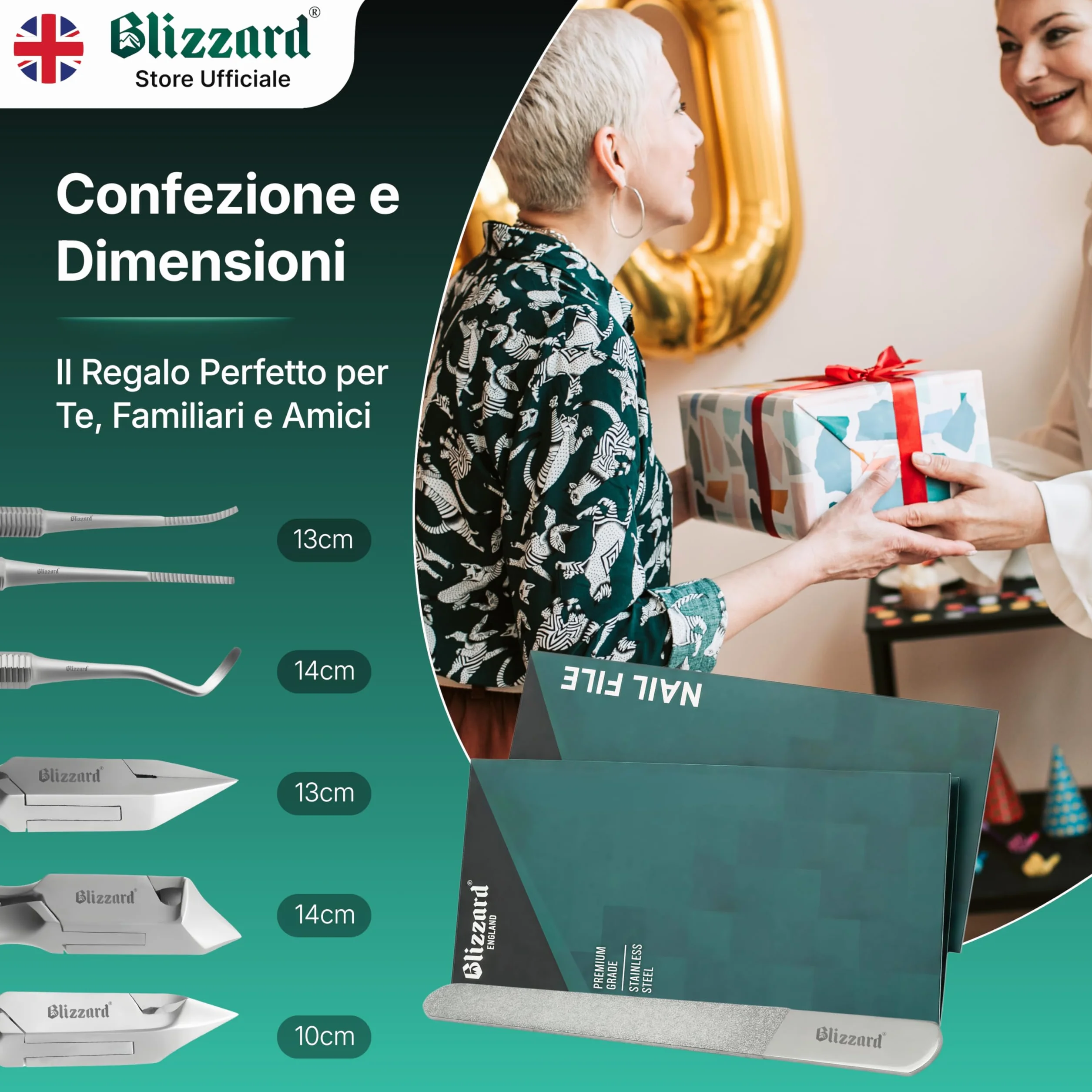 Blizzard Set Podologia 5 Pezzi Acciaio Inox - Kit Pedicure Unghie Spesse e Incarnite