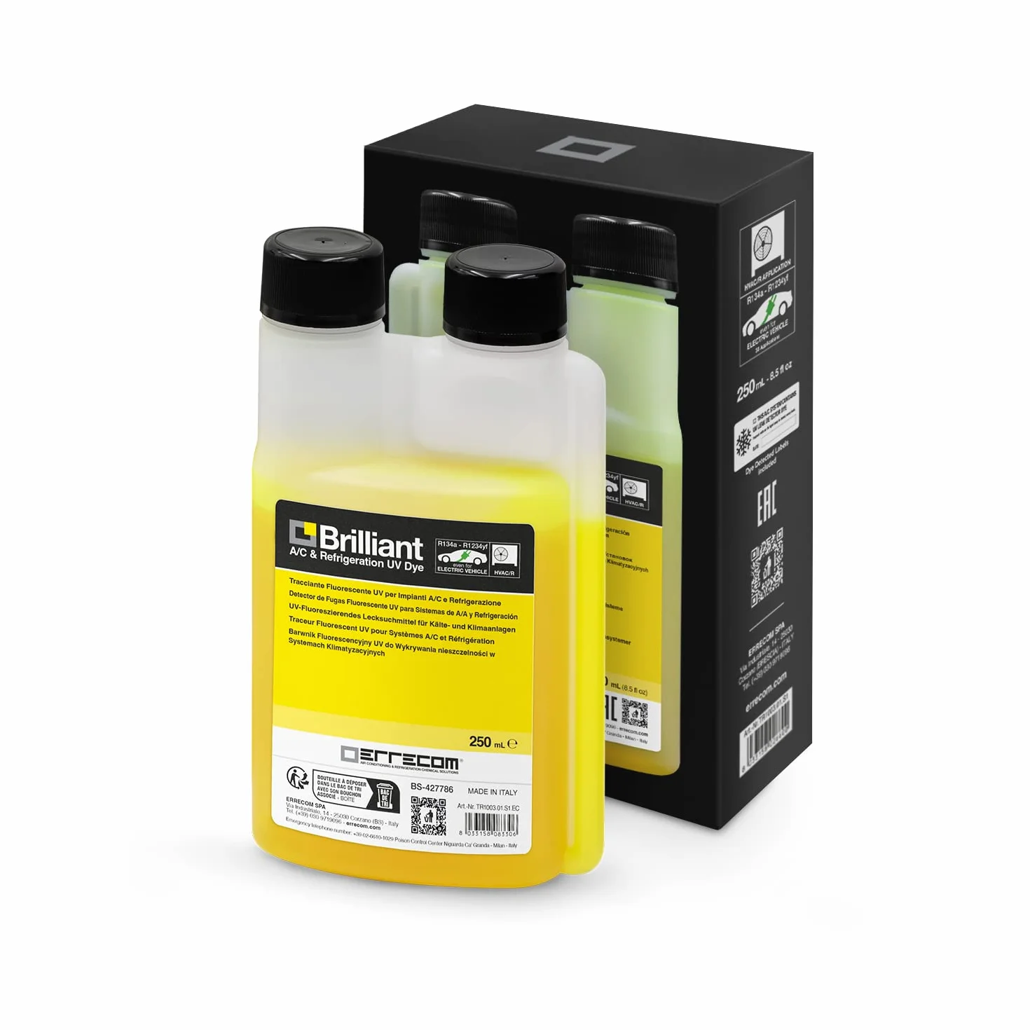 ERRECOM Brilliant Tracciante Fluorescente UV 250 ml per Perdite Gas Refrigerante