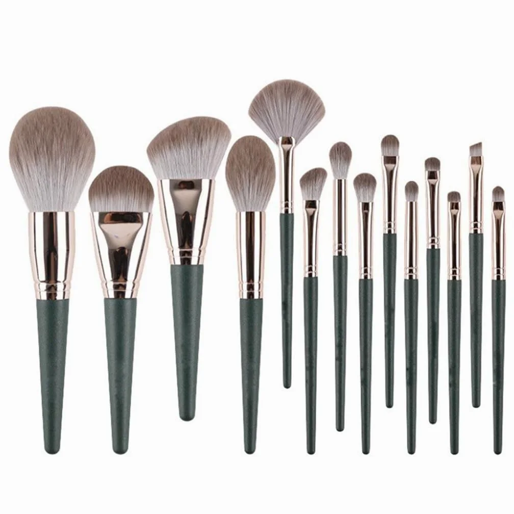 14 Pezzi Set di pennelli per Trucco Green Cloud Set Completo di pennelli per ombretto per fondotinta in Polvere