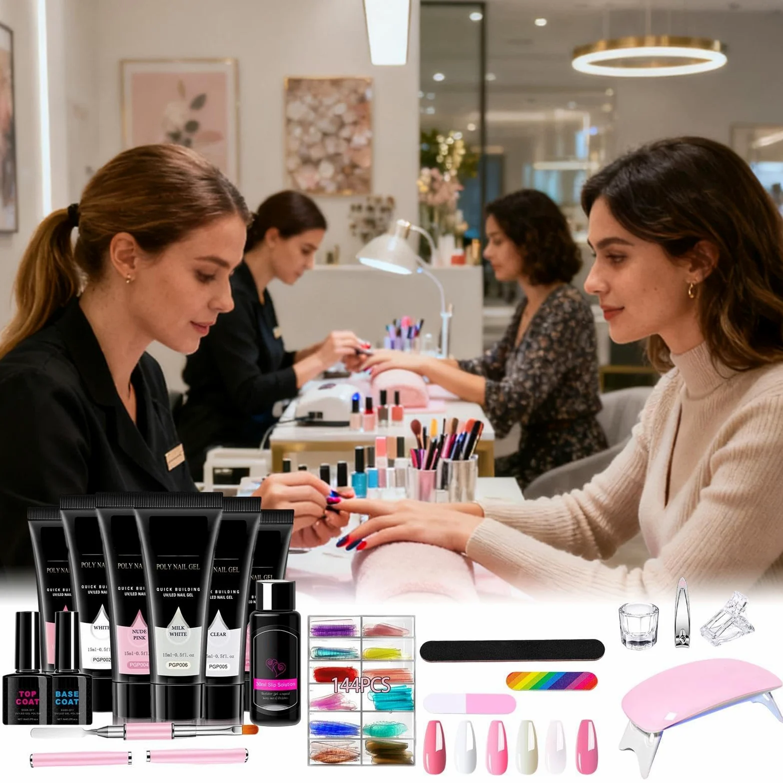 Kit Gel per Estensione Unghie 6 Colori Leggeri | Smalto Semipermanente Estensione Per Ragazze Ideale per Viaggi, Casa, Ufficio, Scuola - Regalo per Fidanzata, Moglie, ,