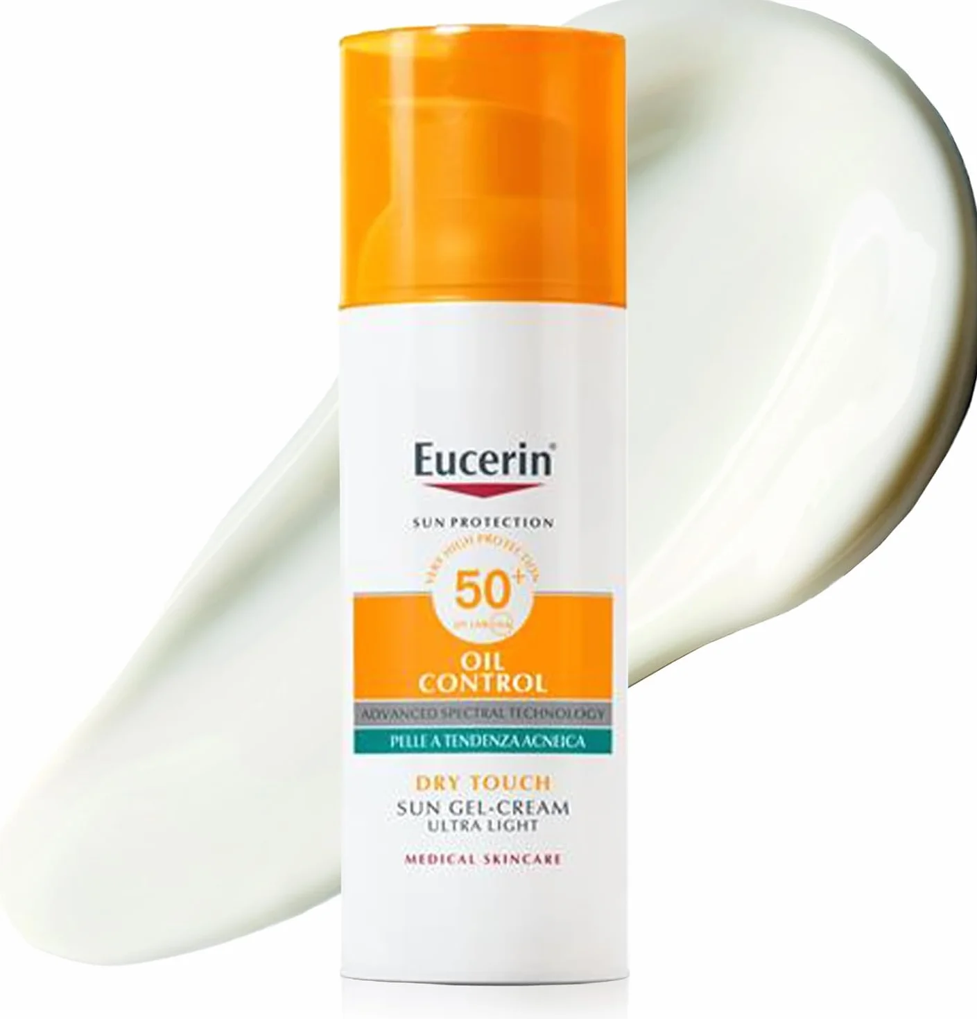 Eucerin Oil Control Dry Touch Face Sun Gel-Creme SPF50+ 50 ml, Crema solare viso 50+ opacizzante, Protezione solare viso 50+ senza profumo, Texture ultra leggera per pelle grassa, acneica e sensibile