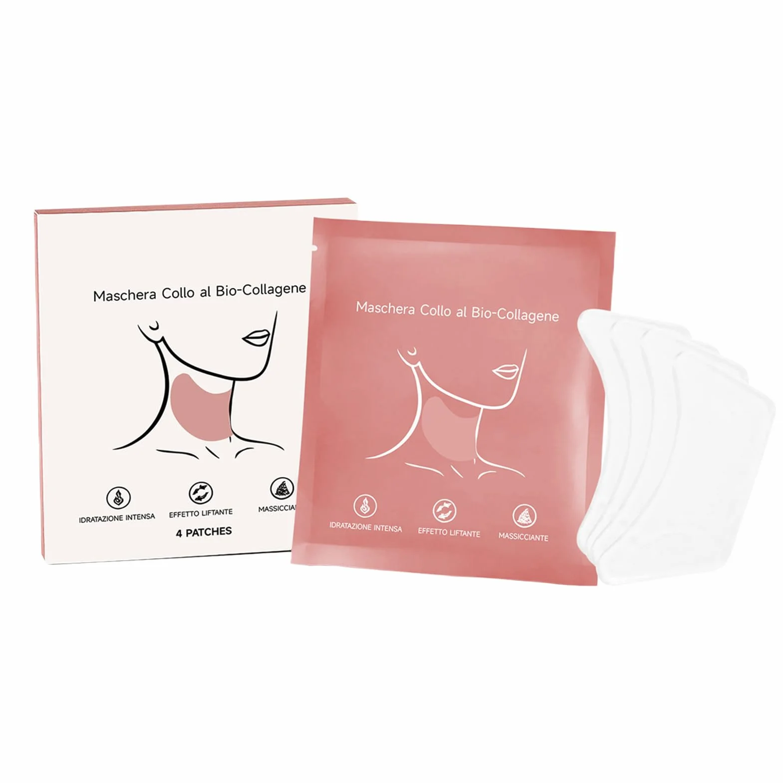 Patch per il collo rassodanti,Confezione da 4 Idratanti Leviganti Illuminanti | Cerotti avvolgenti lifting per il collo | per Routine Giorno e Notte Uso Quotidiano e Viaggio Donna Uomo