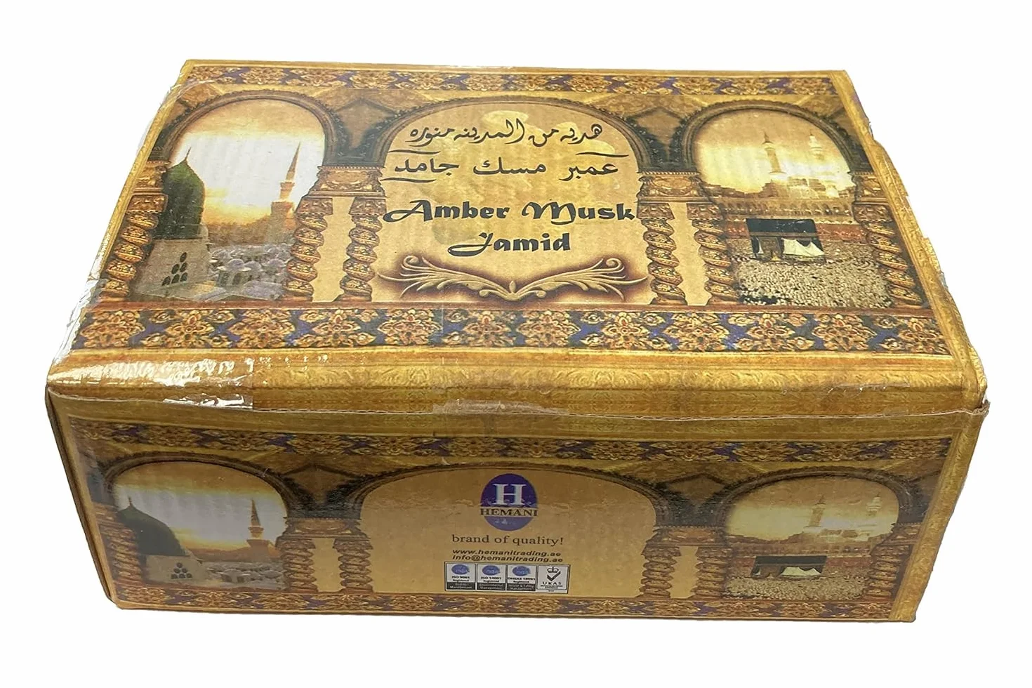 Hemani Amber Musk Jamid - Set di 12 scatole in metallo, profumo forte, orientale, ideale per il corpo e la casa, aroma duraturo, idea regalo, di alta qualità con Kajal