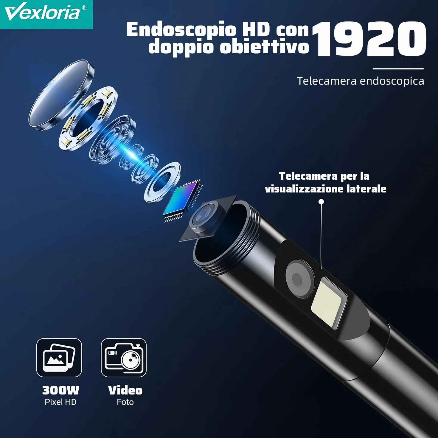 Endoscopio per Smartphone 1920P HD Doppia Lente IP68 Impermeabile con 8 LED Cavo Semirigido Compatibile iOS Android